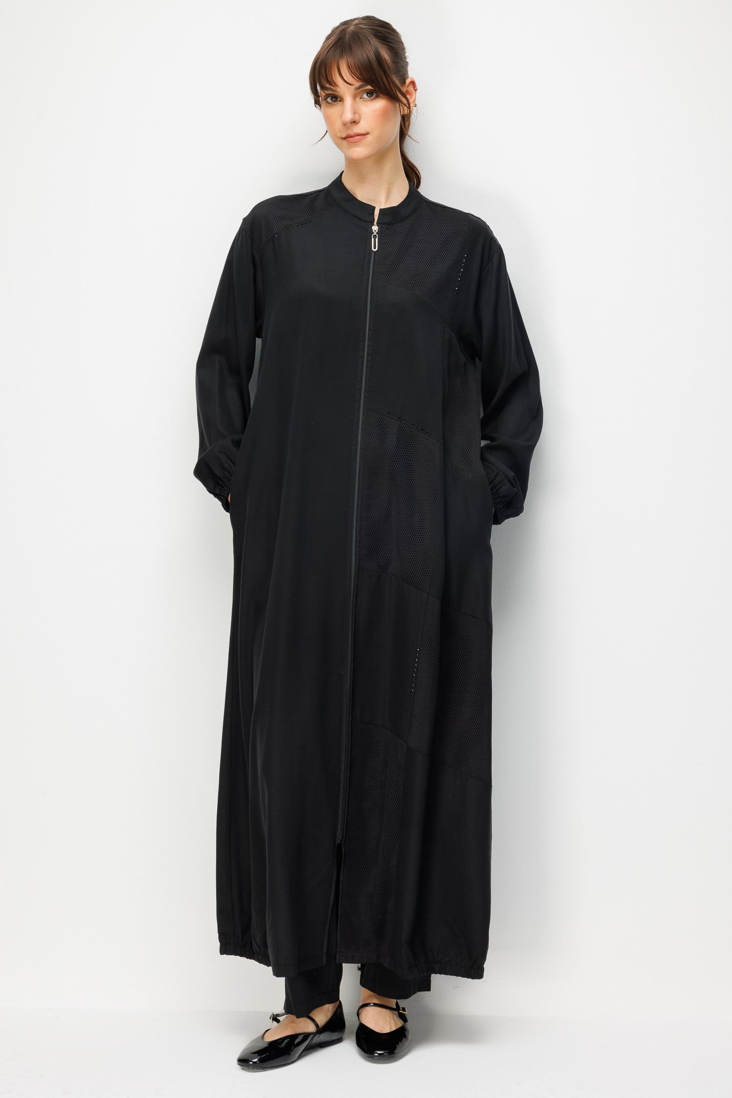 Micca 261862M File Detay Taş İşlemeli Ferace - Siyah