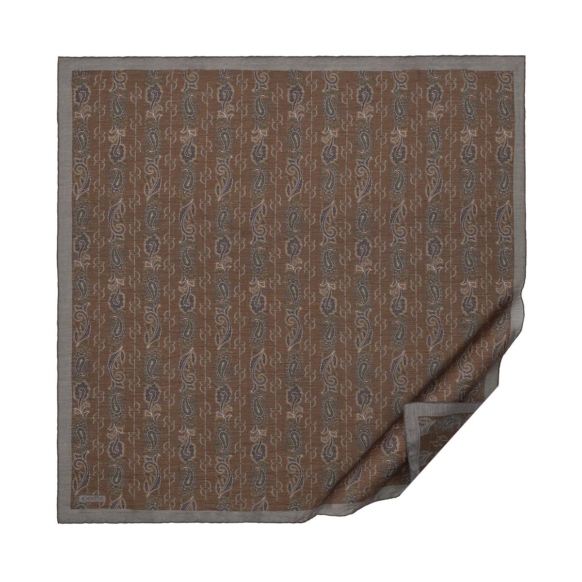 İpekevi 02217 Monogram Desenli Tensel Eşarp - Kahverengi Füme
