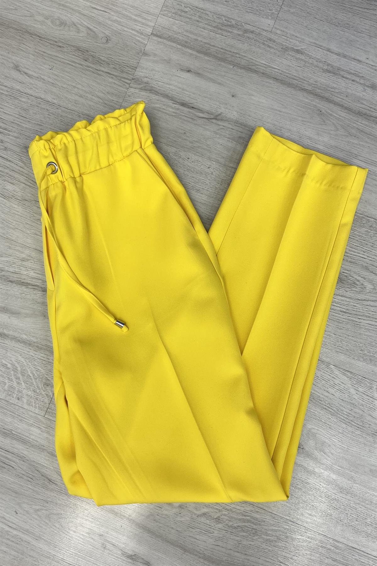 Bilen Exclusive Beli Lastikli Sigaret Havuç Pantolon 85585 - Sarı  Pantolon