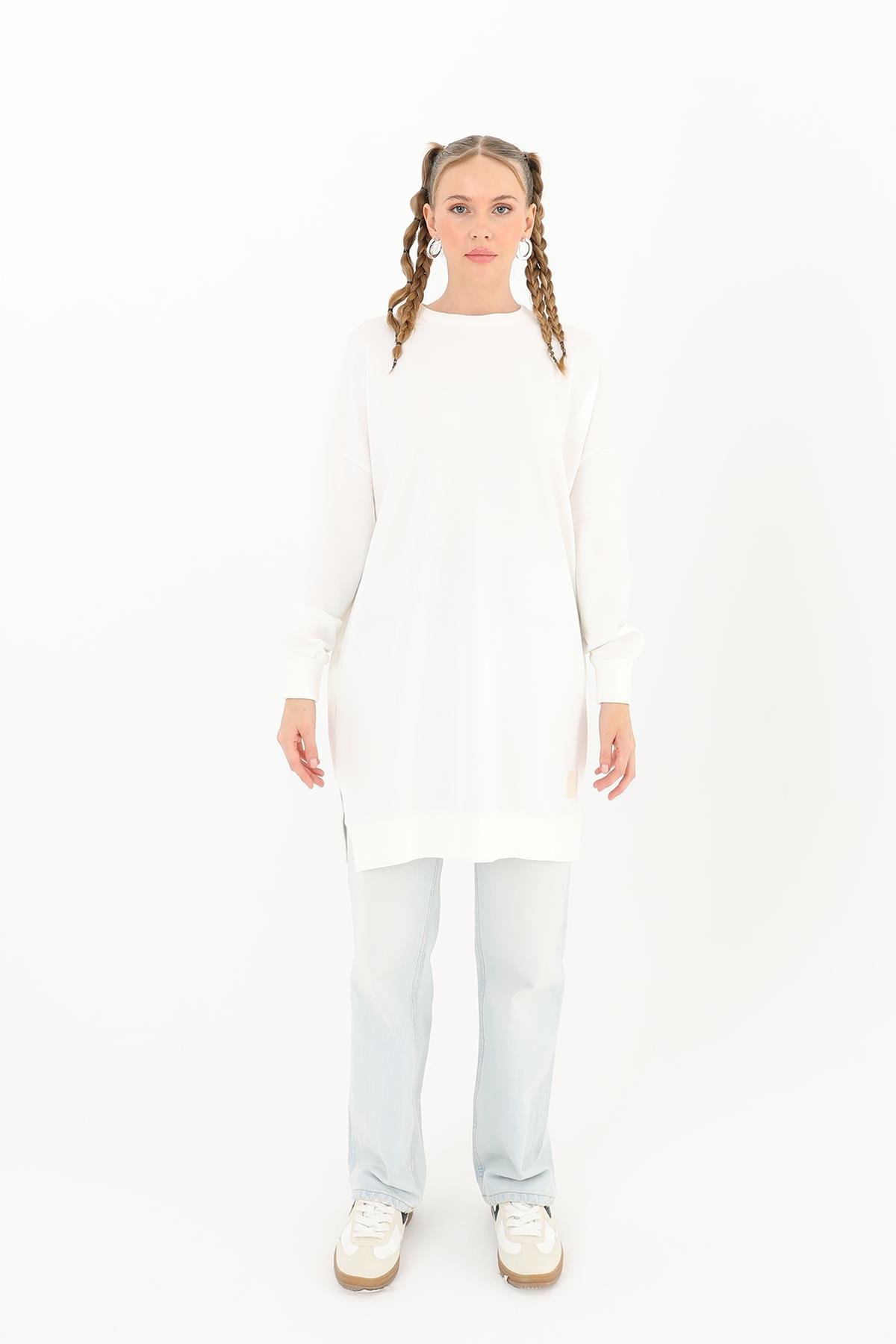 PUANE Bisiklet Yaka Basic Araboy Tunik 30644 - Ekru Bisiklet Yaka Basic Araboy Tunik 30644 - Ekru - Bilen Giyim Tunik 