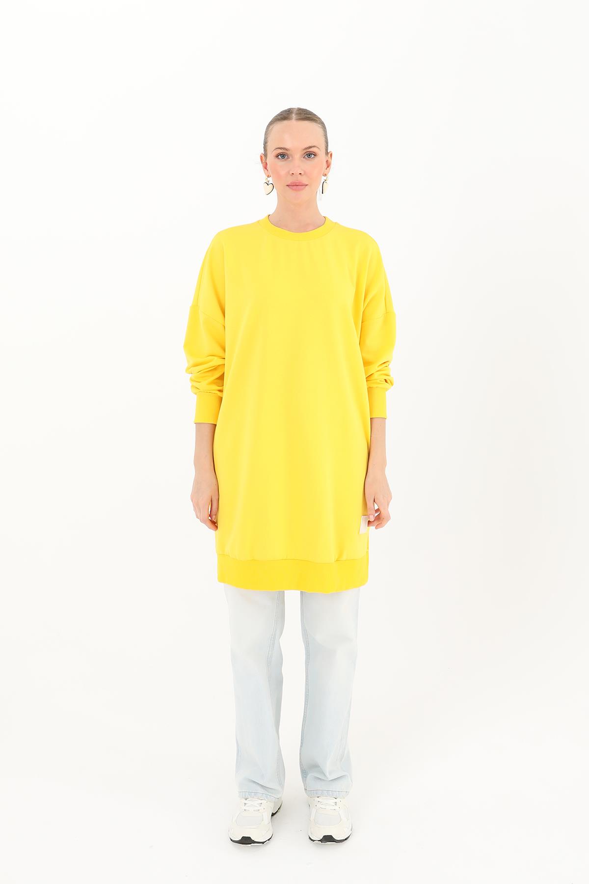 PUANE Bisiklet Yaka Basic Araboy Tunik 30644 - Sarı Bisiklet Yaka Basic Araboy Tunik 30644 - Sarı - Bilen Giyim Tunik 