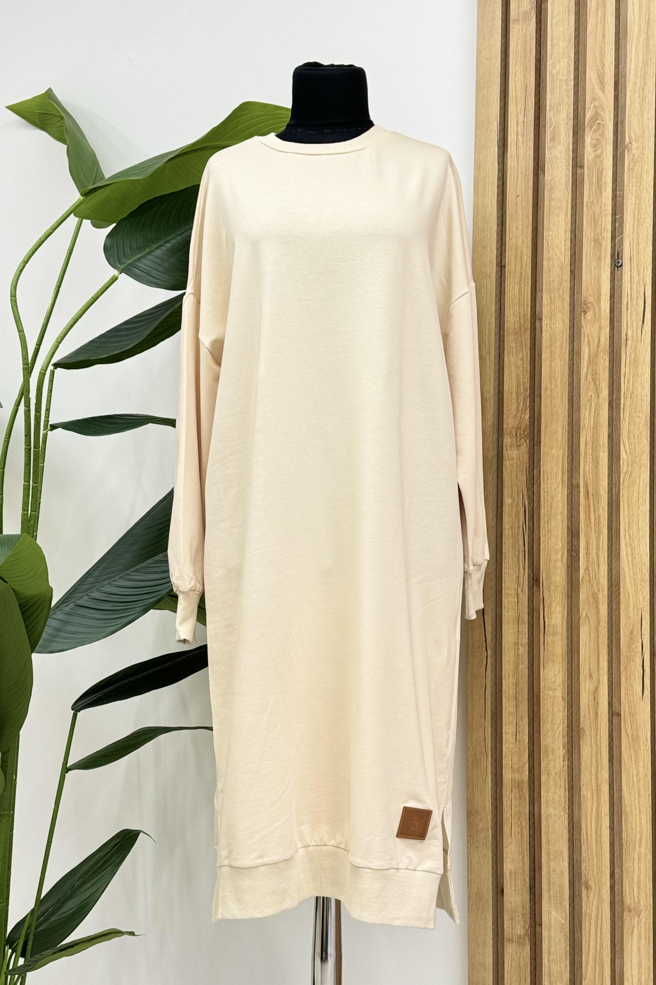 PUANE Bisiklet Yaka Basic Uzun Boy Tunik 30645 - Bej  Tunik