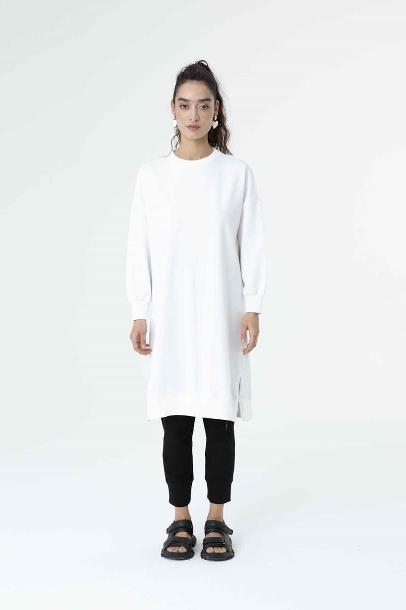 PUANE Bisiklet Yaka Basic Uzun Boy Tunik 30645 - Beyaz Bisiklet Yaka Basic Uzun Boy Tunik 30645 - Beyaz - Bilen Giyim Tunik 