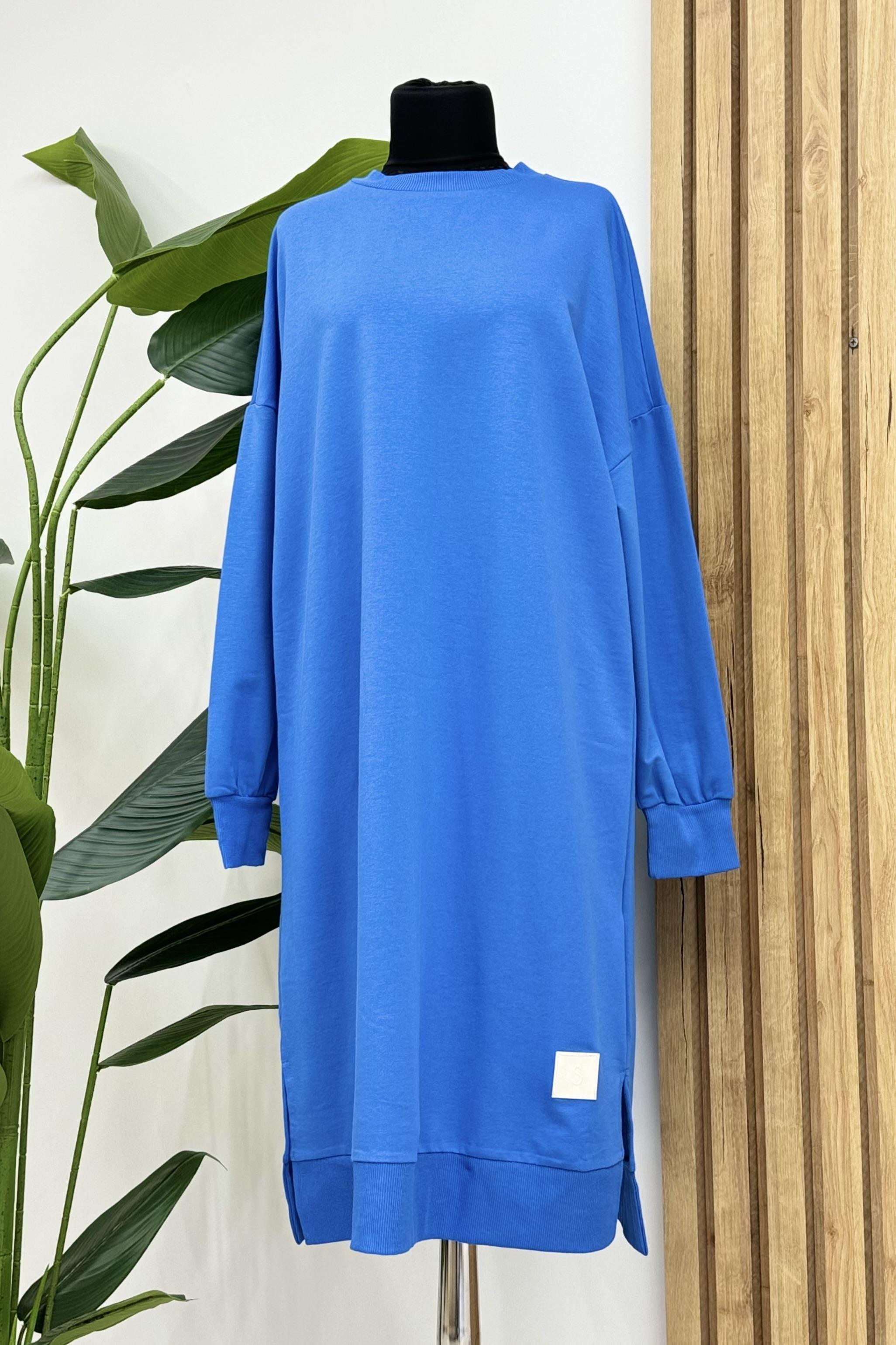 PUANE Bisiklet Yaka Basic Uzun Boy Tunik 30645 - Mavi  Tunik