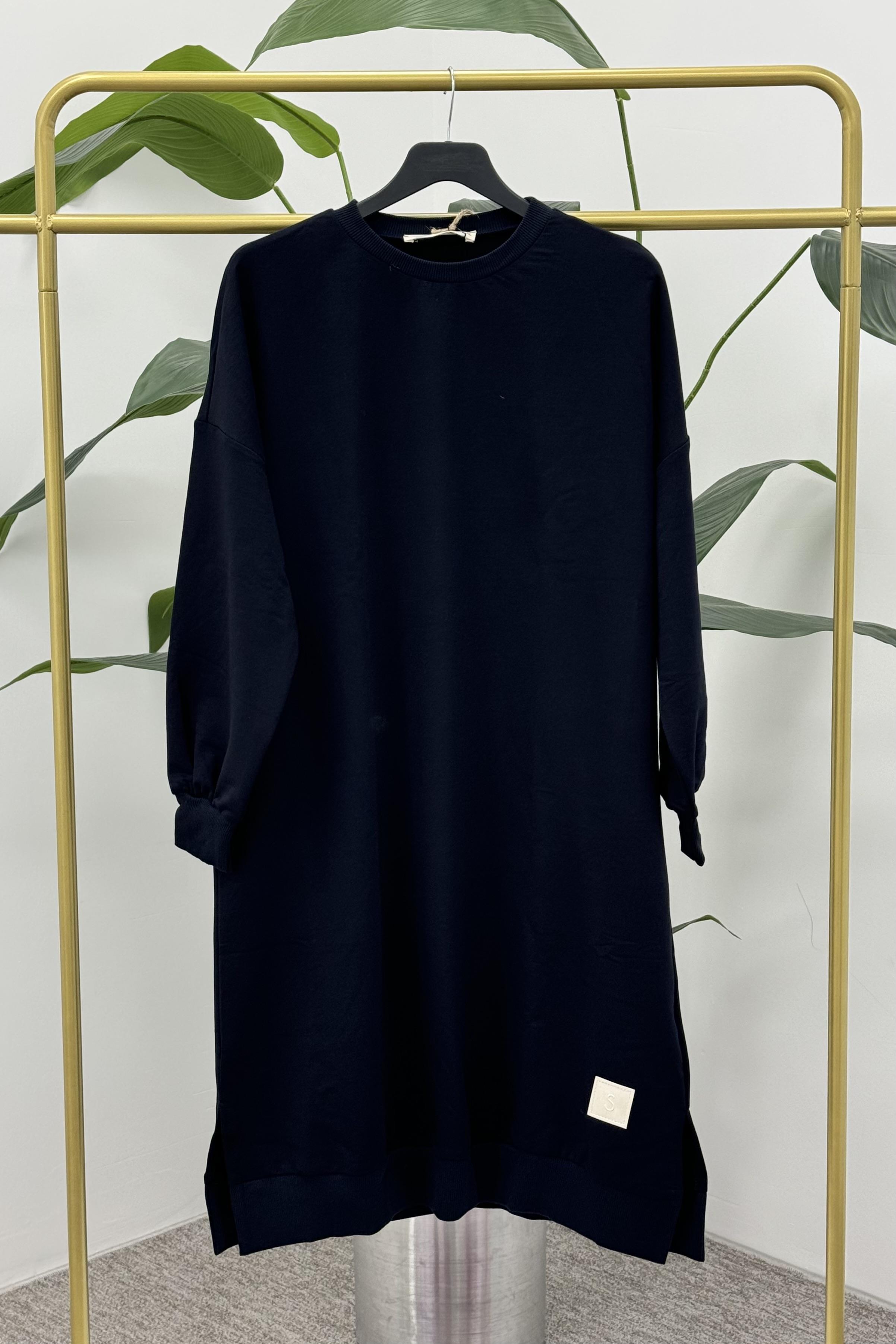 PUANE Bisiklet Yaka Basic Uzun Boy Tunik 30645 - Koyu Lacivert  Tunik 