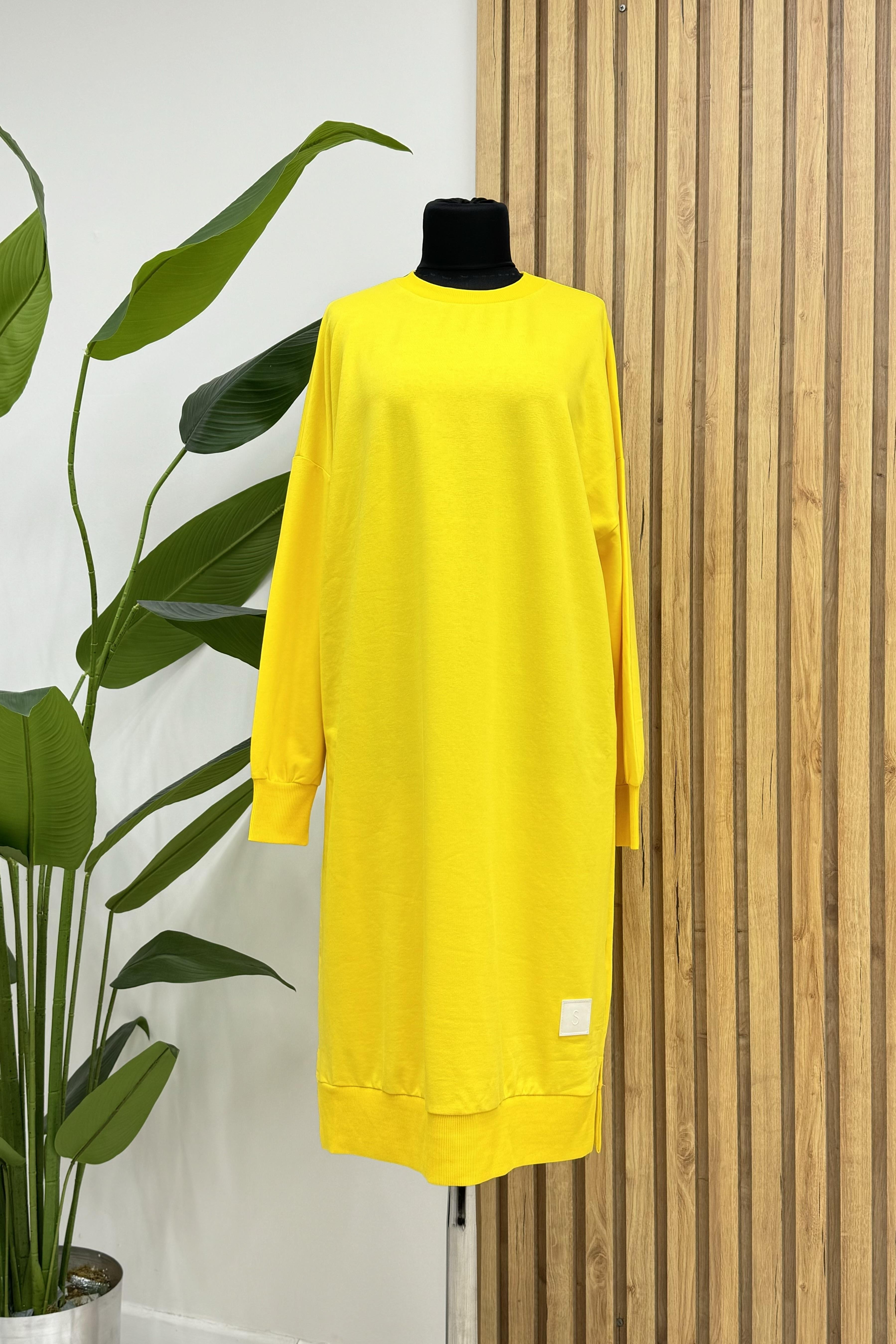 PUANE Bisiklet Yaka Basic Uzun Boy Tunik 30645 - Sarı  Tunik