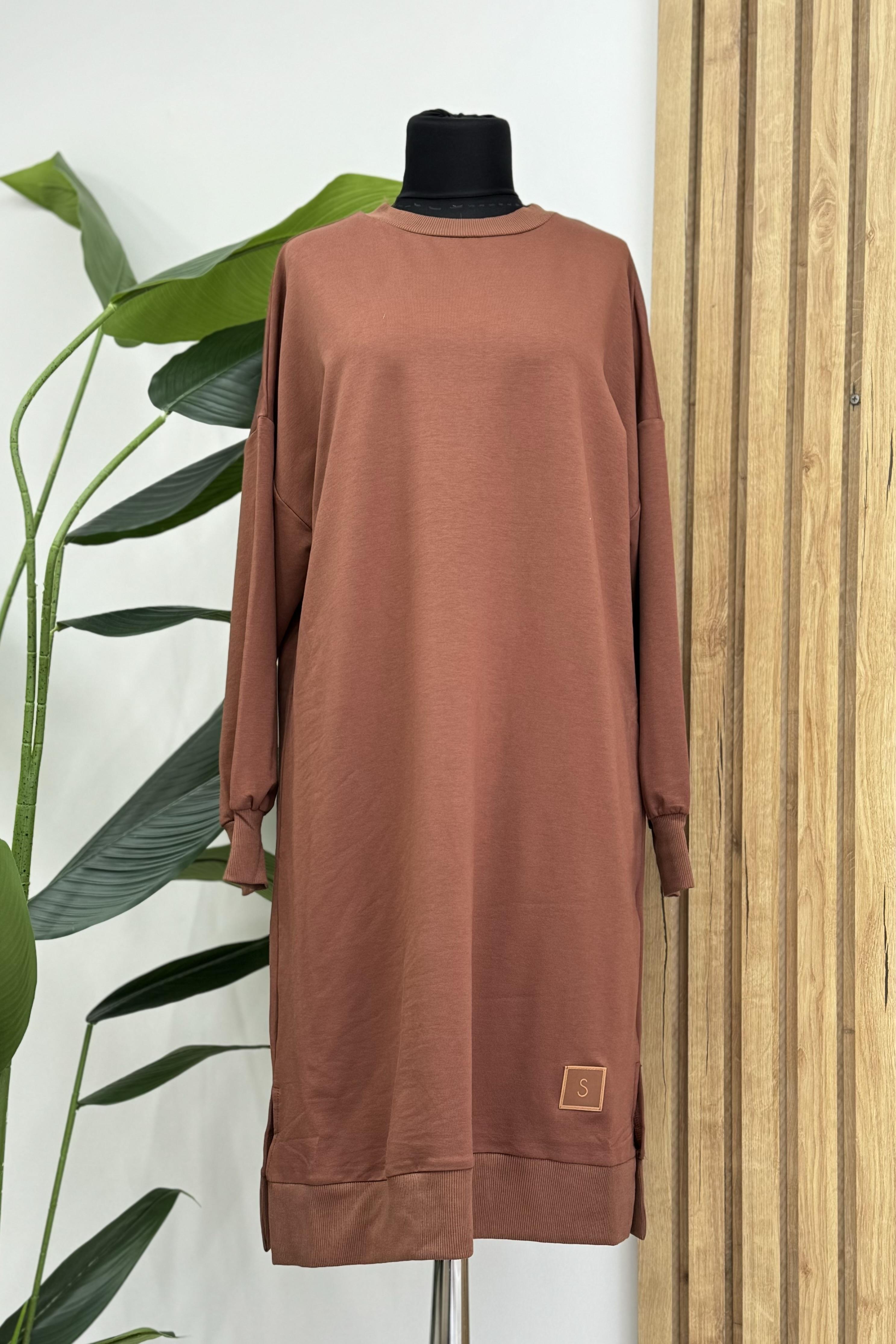 PUANE Bisiklet Yaka Basic Uzun Boy Tunik 30645 - Browni  Tunik