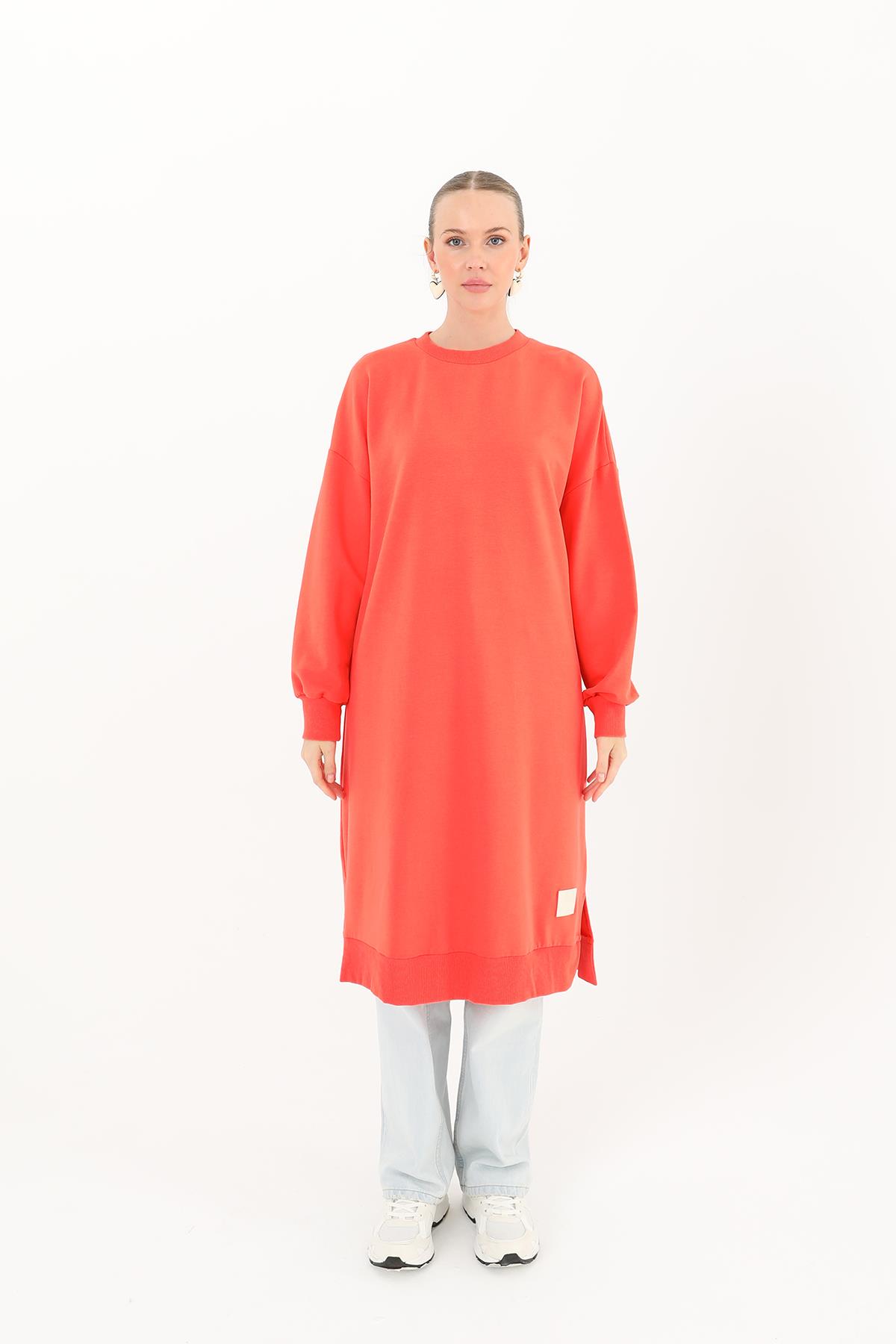 PUANE Bisiklet Yaka Basic Uzun Boy Tunik 30645 - Koral Bisiklet Yaka Basic Uzun Boy Tunik 30645 - Koral - Bilen Giyim Tunik 