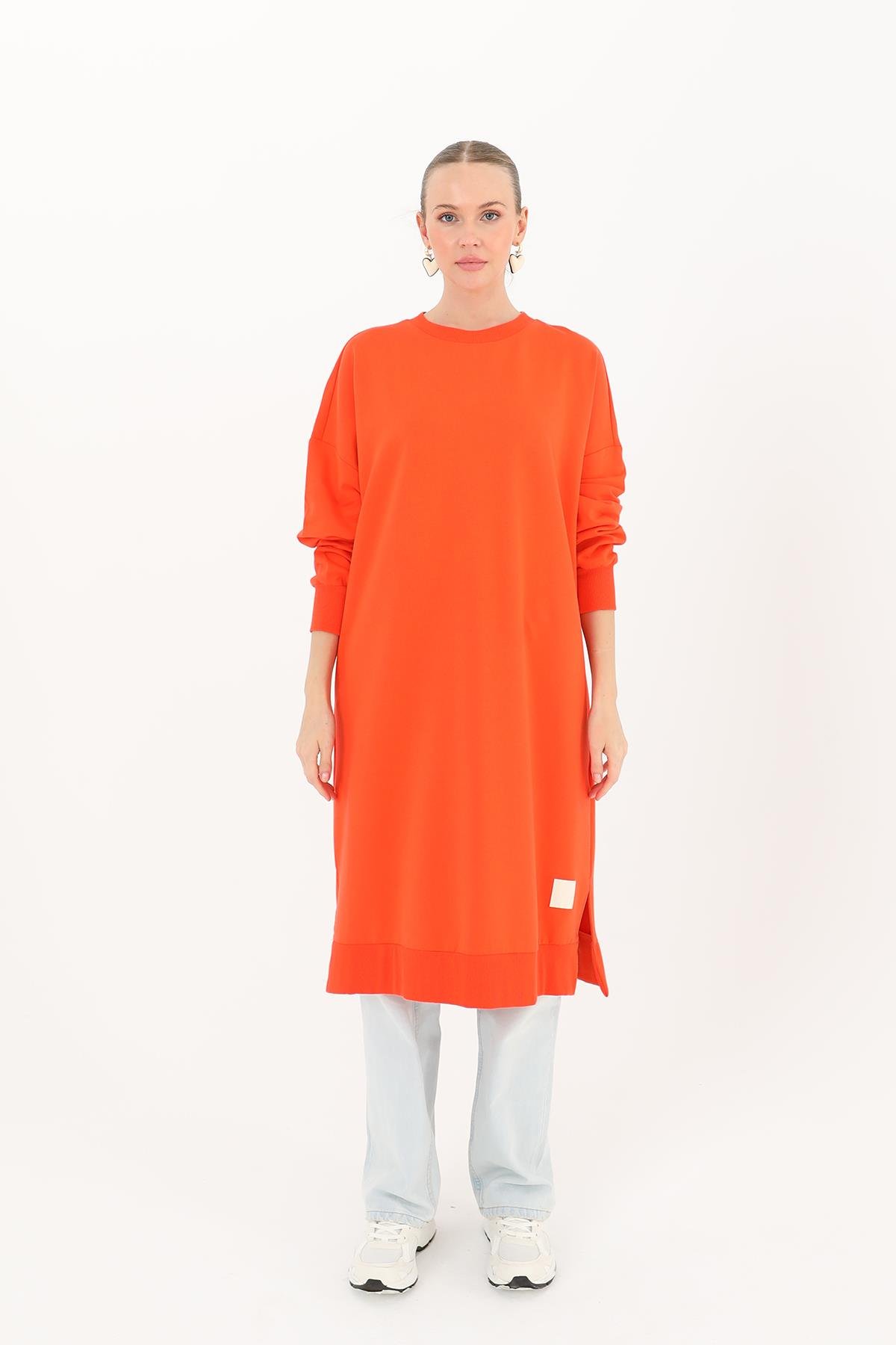 PUANE Bisiklet Yaka Basic Uzun Boy Tunik 30645 - Açık Kırmızı Bisiklet Yaka Basic Uzun Boy Tunik 30645 - Açık Kırmızı - Bilen Giyim Tunik 