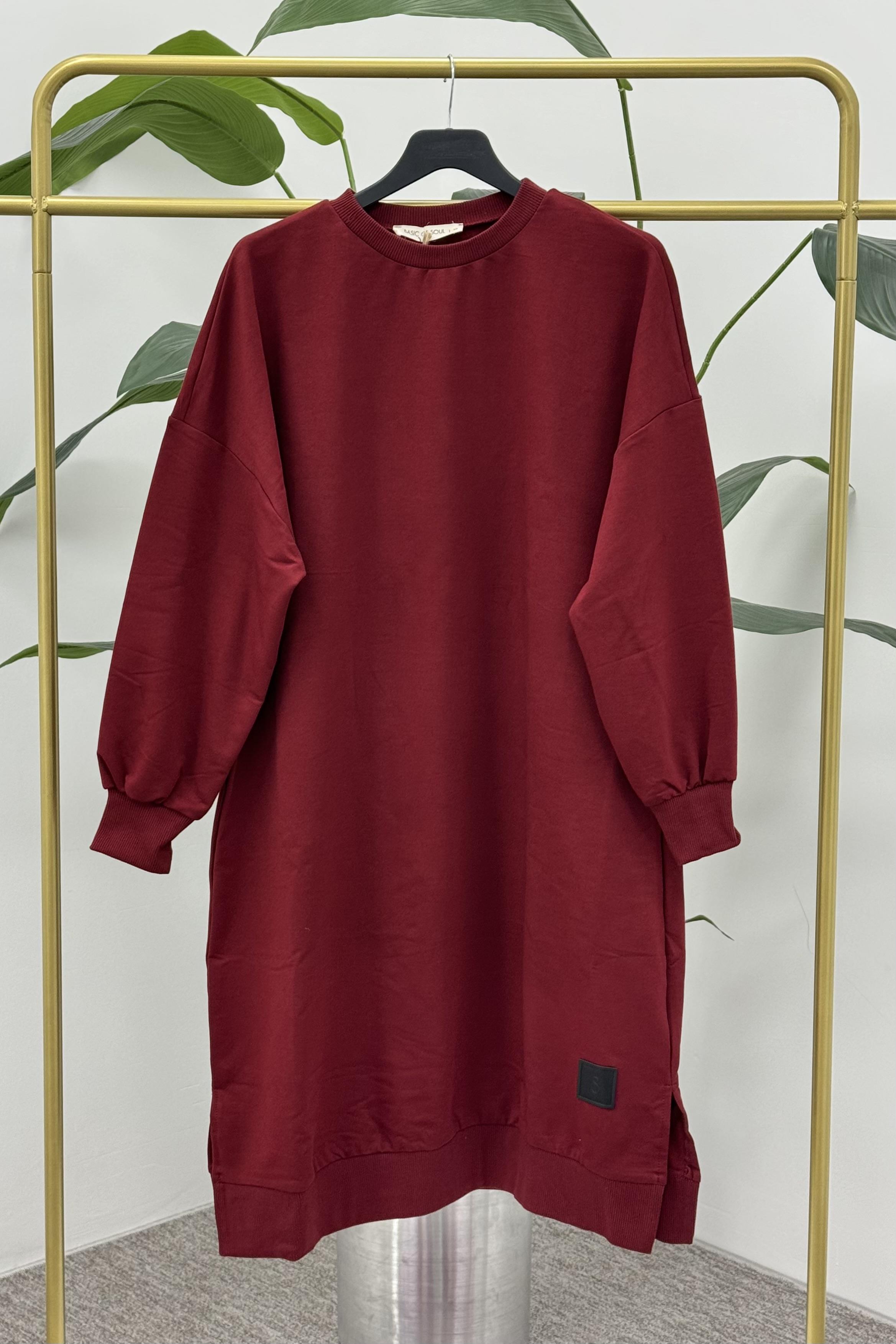 PUANE Bisiklet Yaka Basic Uzun Boy Tunik 30645 - Bordo  Tunik 