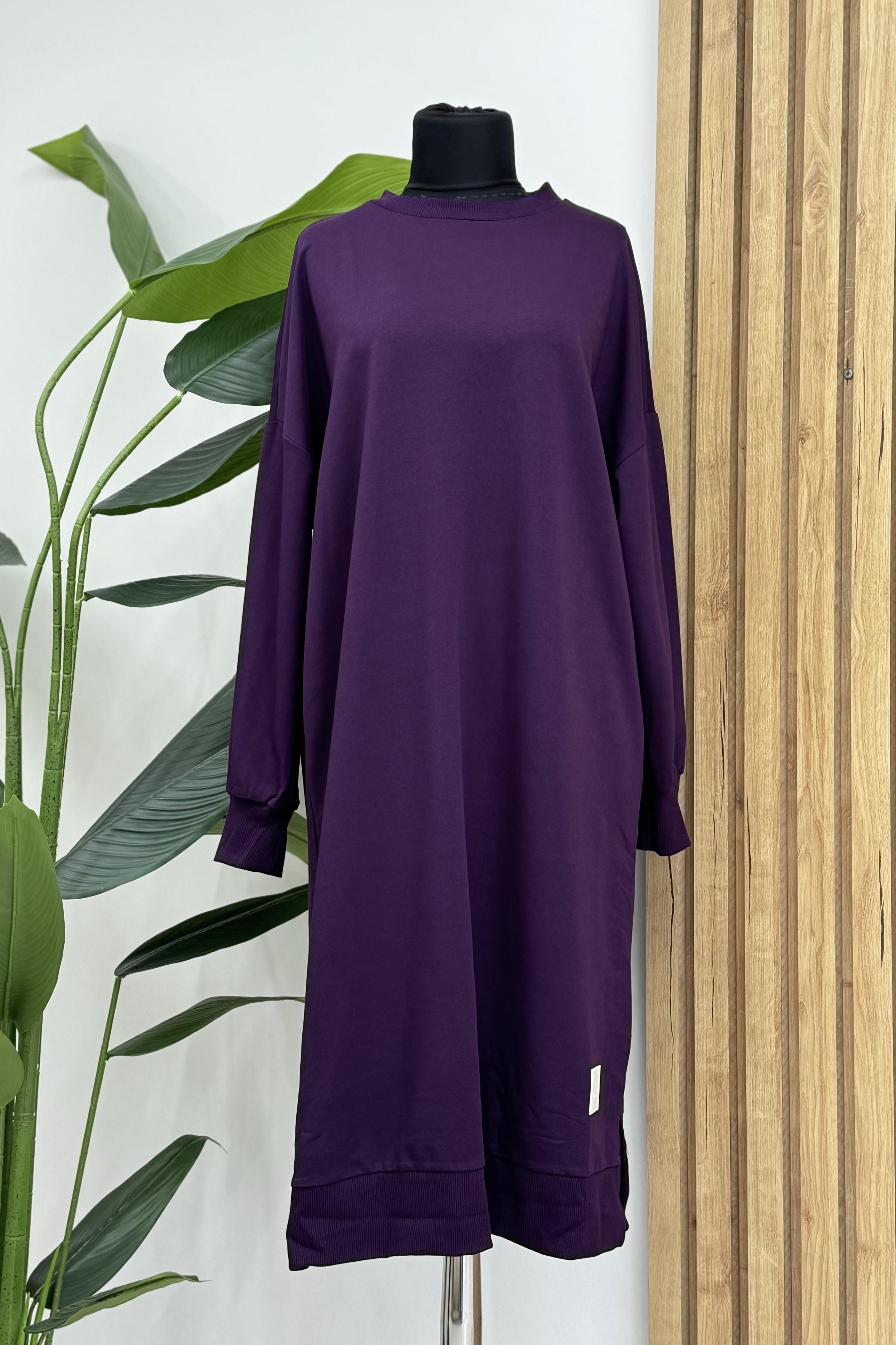 PUANE Bisiklet Yaka Basic Uzun Boy Tunik 30645 - Koyu Mor  Tunik