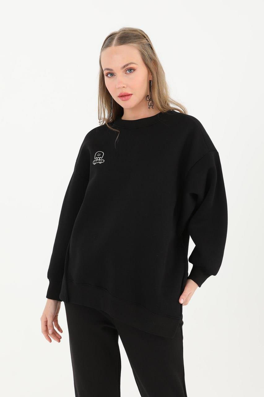 PUANE Bisiklet Yaka Baskılı Sweat 32020 - Siyah  Sweatshirt 