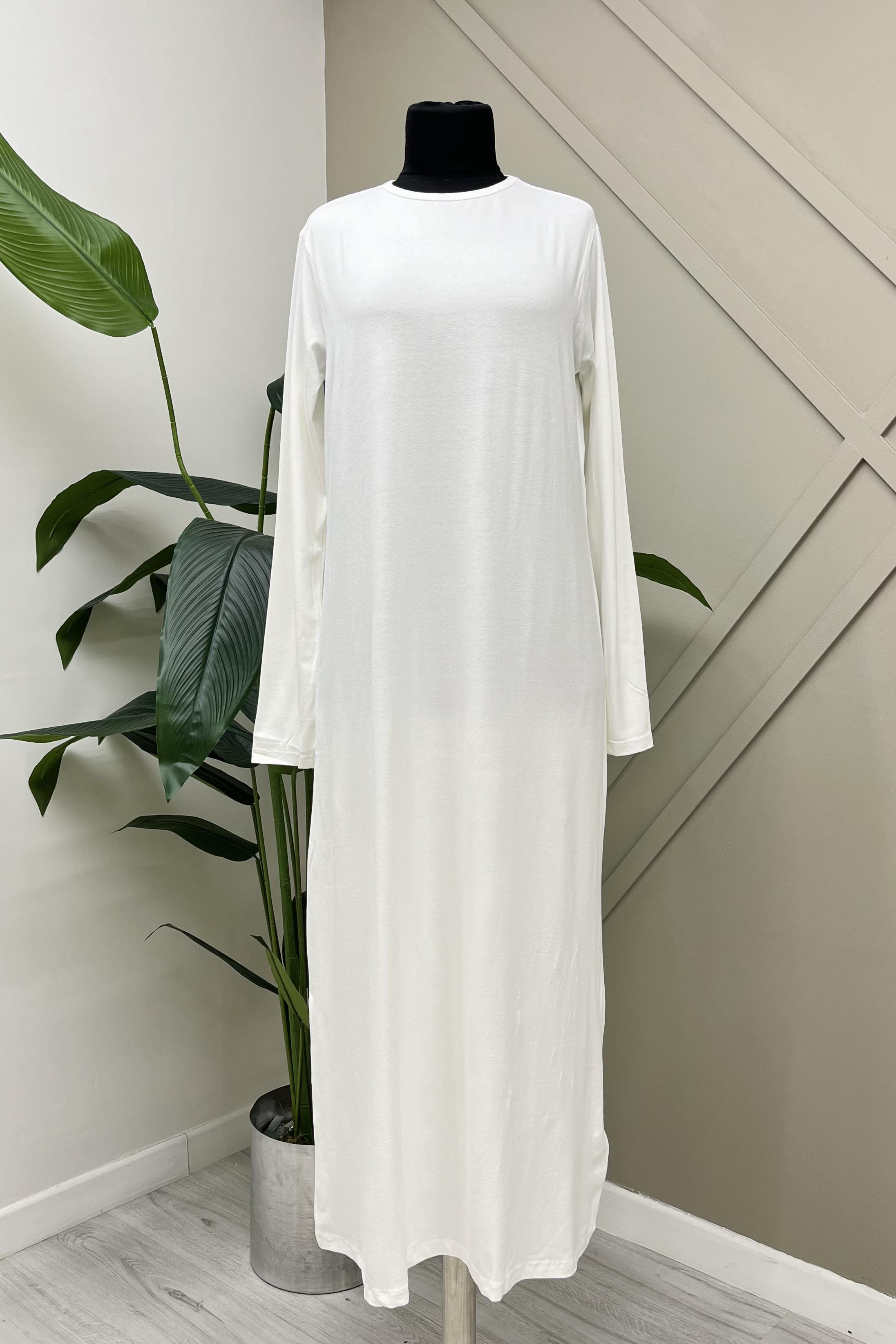 TRN Bisiklet Yaka Uzun Kol Penye İçlik Elbise 2052 - Ekru  İçlik 