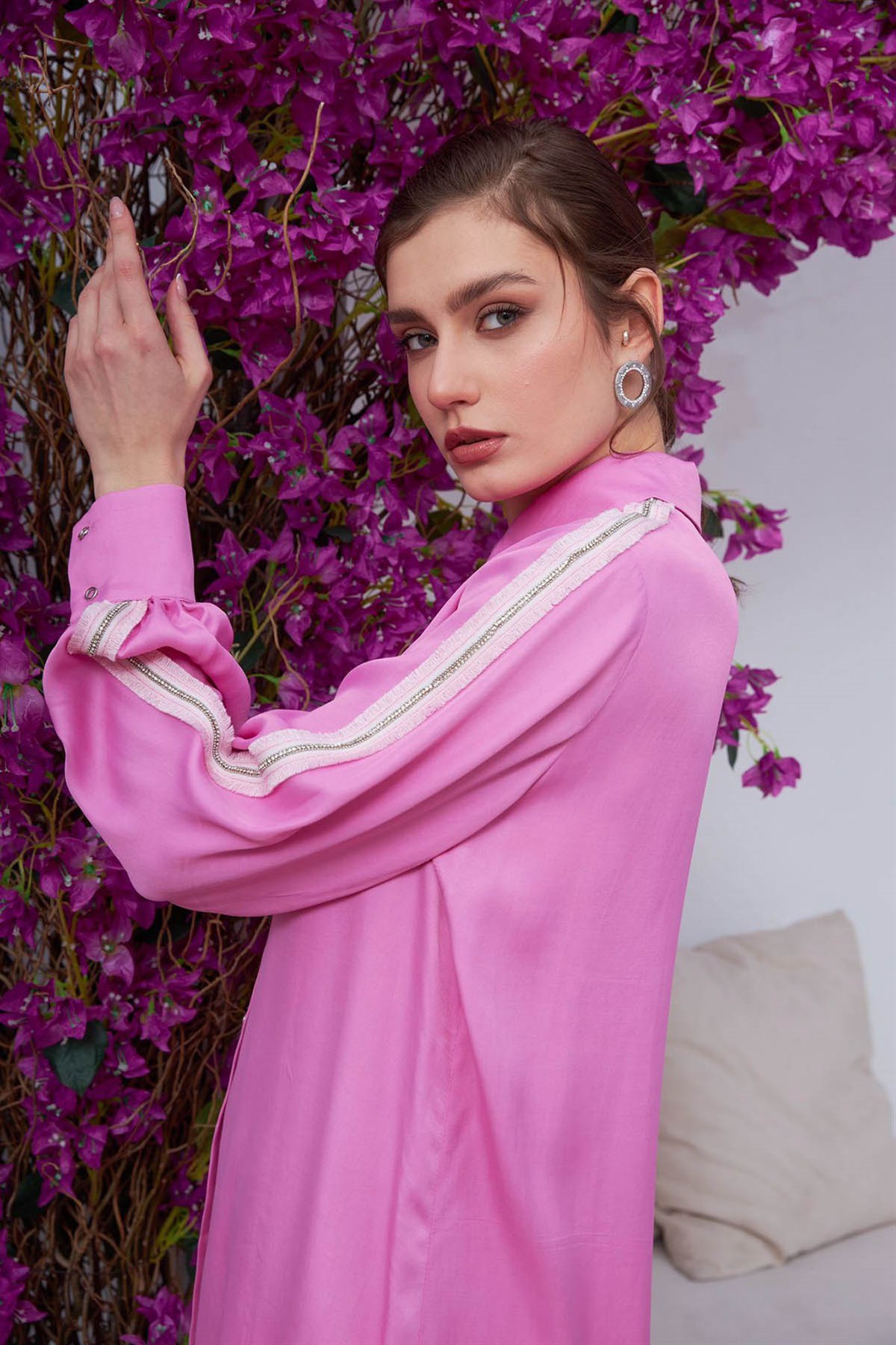 BM & İSTANBUL Bm İst 5191 Kol Taş Şerit İşlemeli Pantolonlu Takım - Pembe