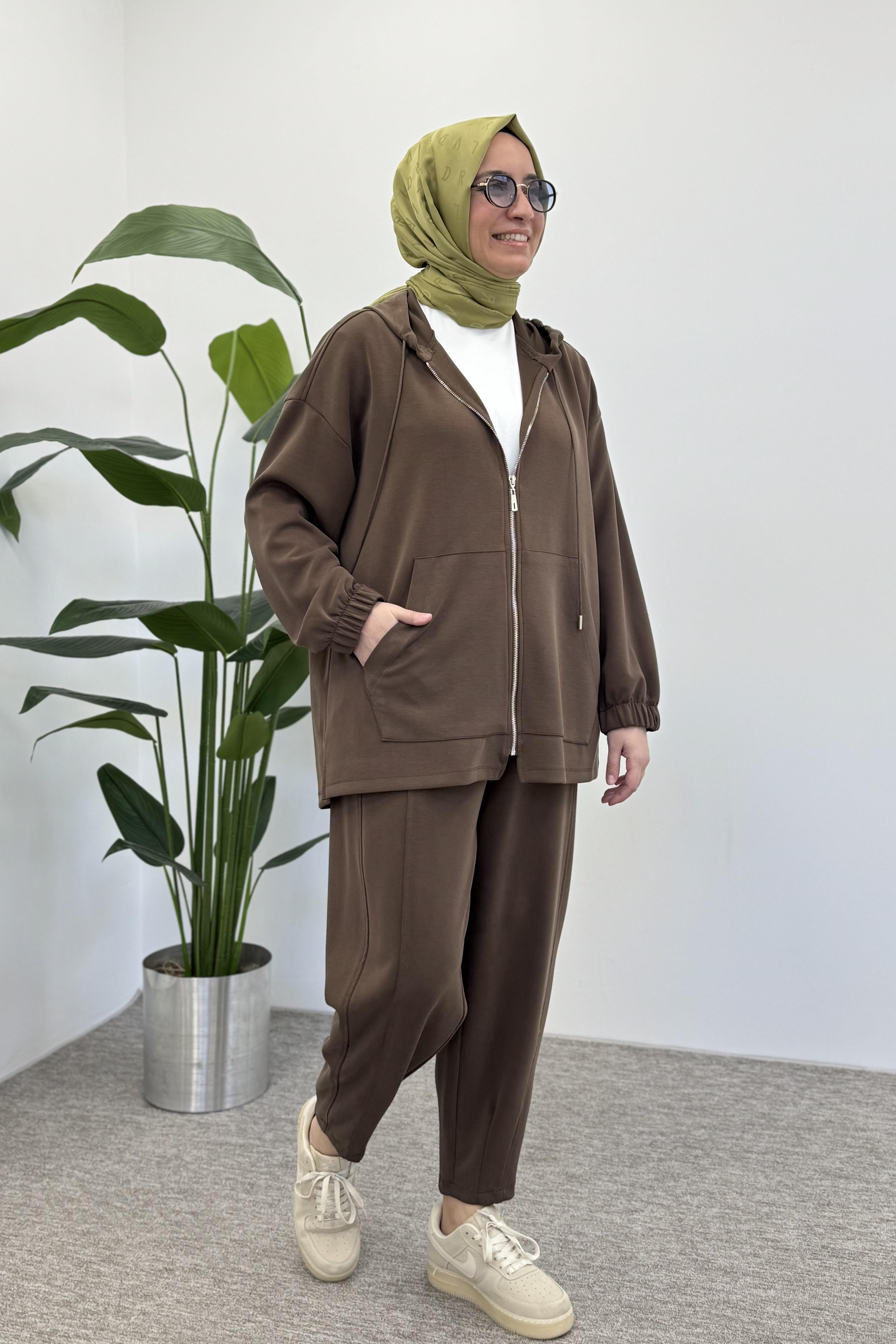 İKOLL Bombeli Konik Pantolonlu Takım 0034491 - Kahve  Takım 