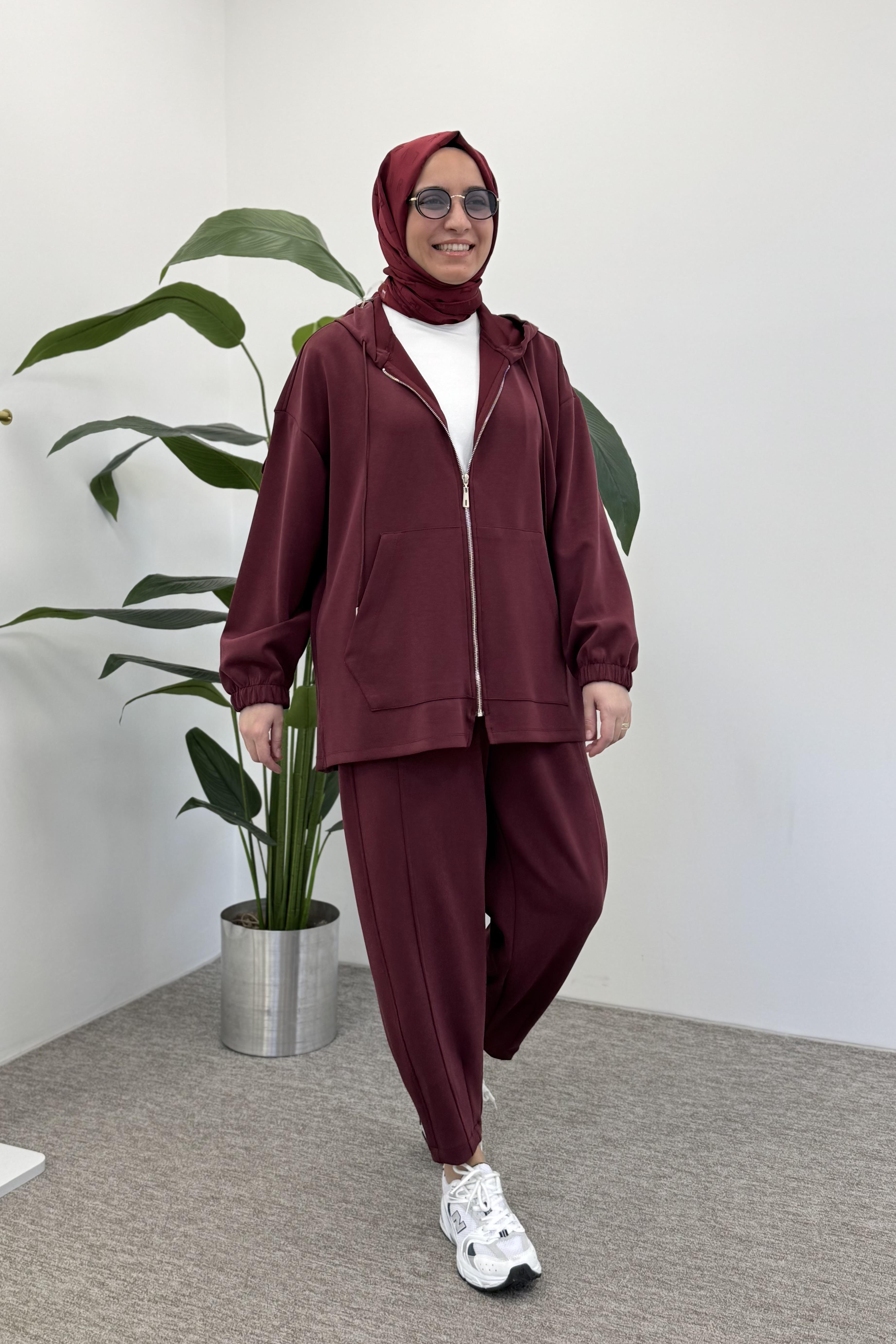 İKOLL Bombeli Konik Pantolonlu Takım 0034491 - Bordo  Takım 