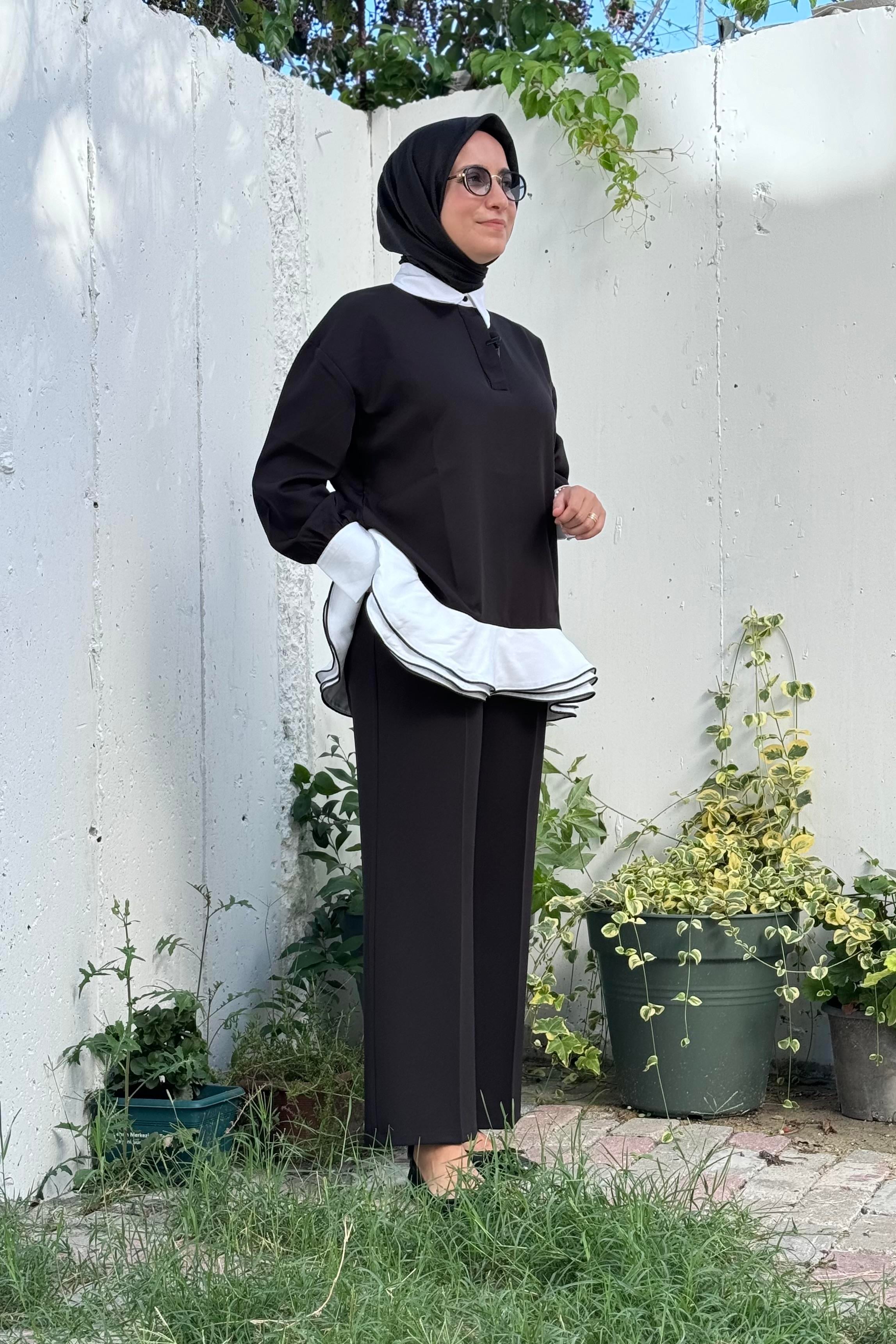 MİZZA Boru Paça Beli Lastikli Kumaş Pantolon 1011 - Siyah  Pantolon 