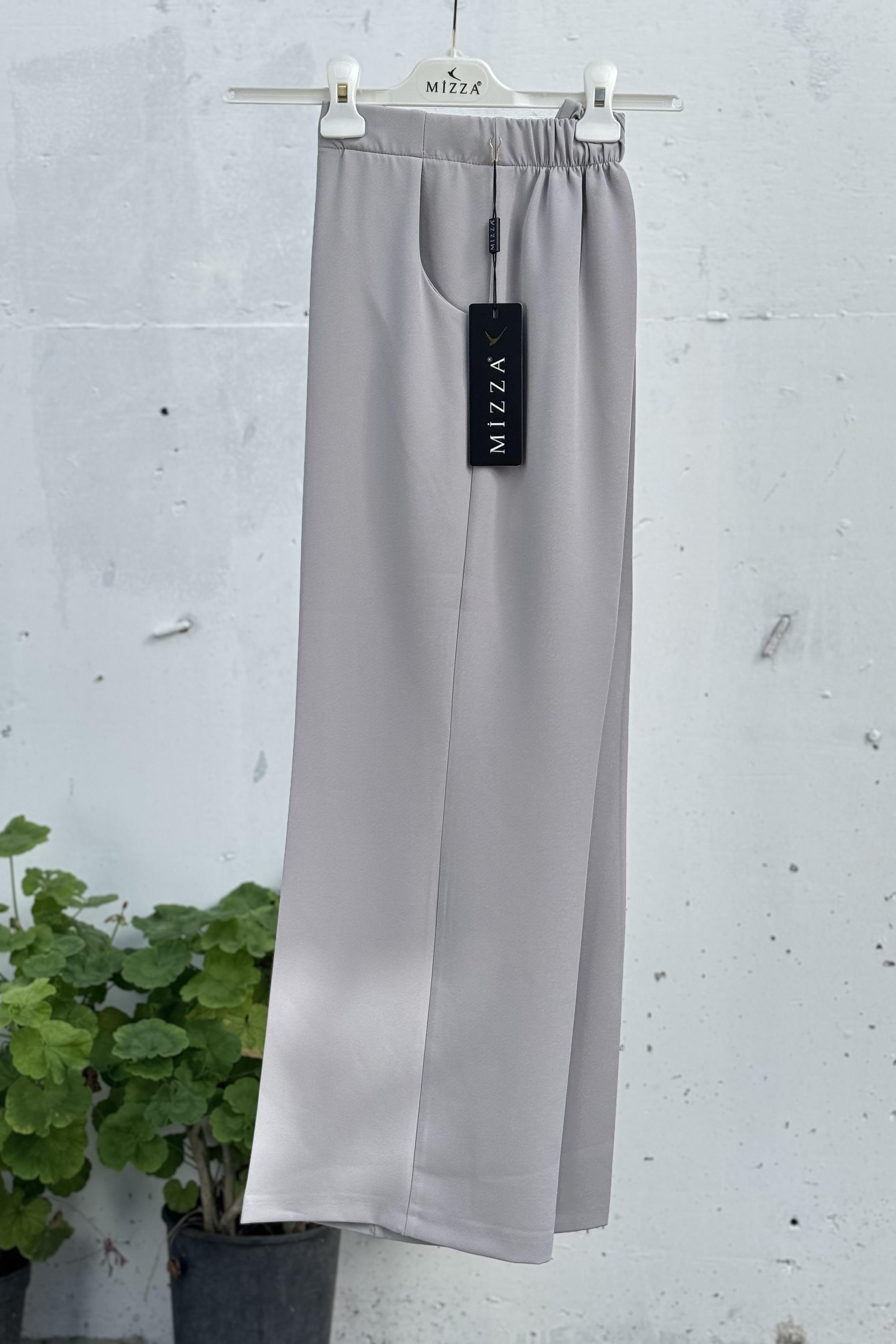 MİZZA Boru Paça Beli Lastikli Kumaş Pantolon 1011 - Gri  Pantolon 