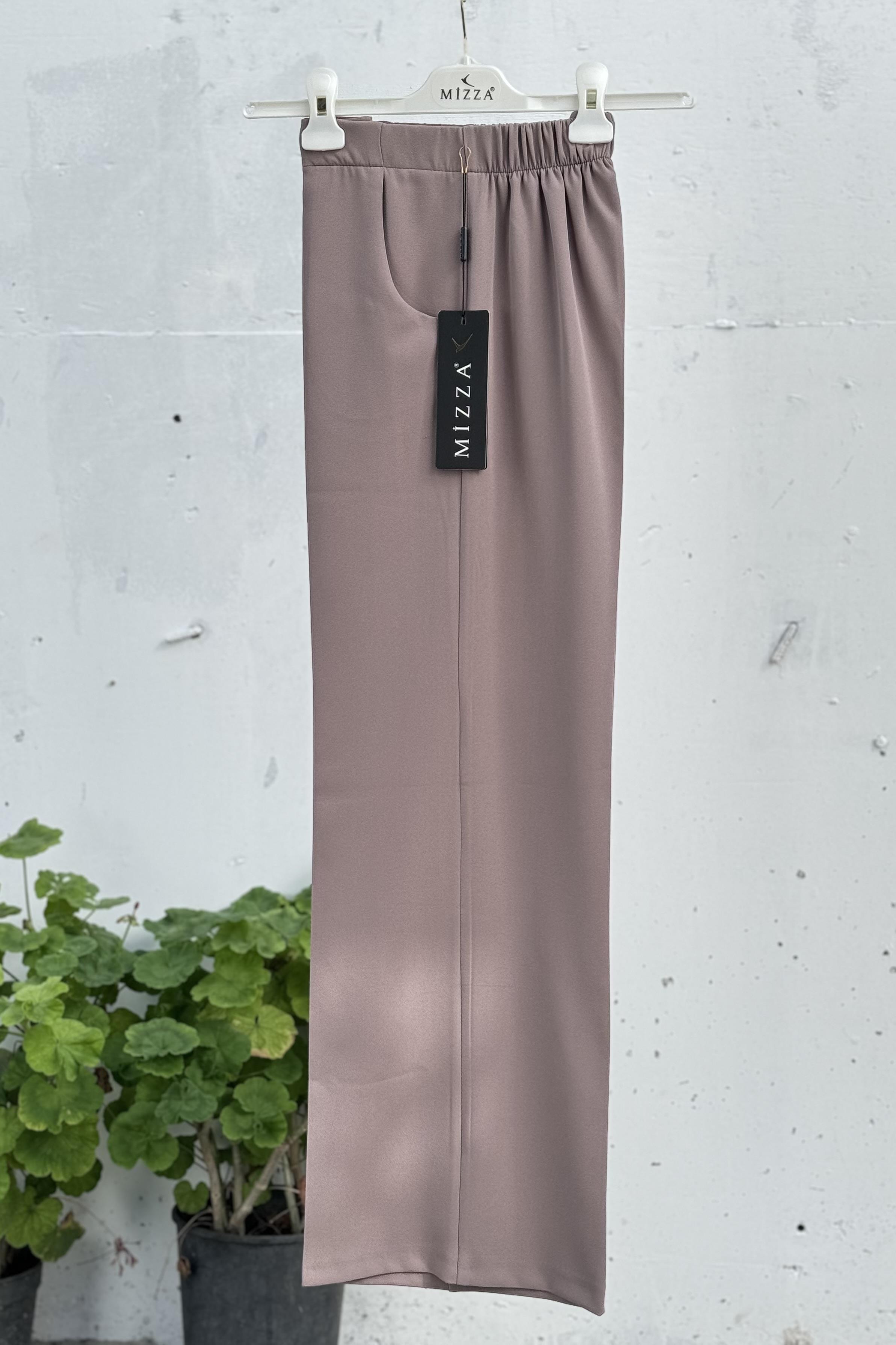 MİZZA Boru Paça Beli Lastikli Kumaş Pantolon 1011 - Sütlü Kahve  Pantolon 