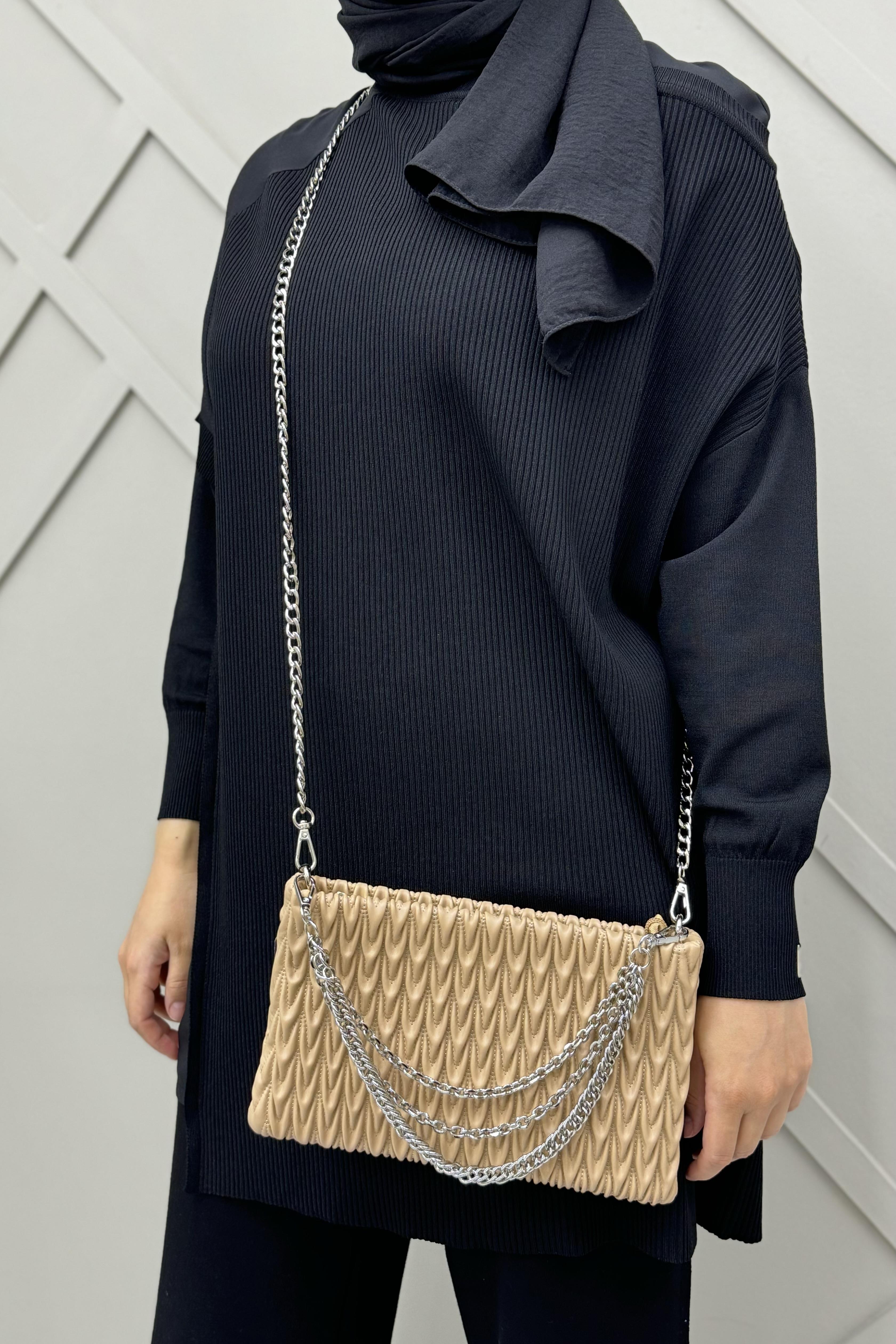 ÇÇS Bürümcük Görünümlü Clutch Çanta 17333 - Bej  Çanta