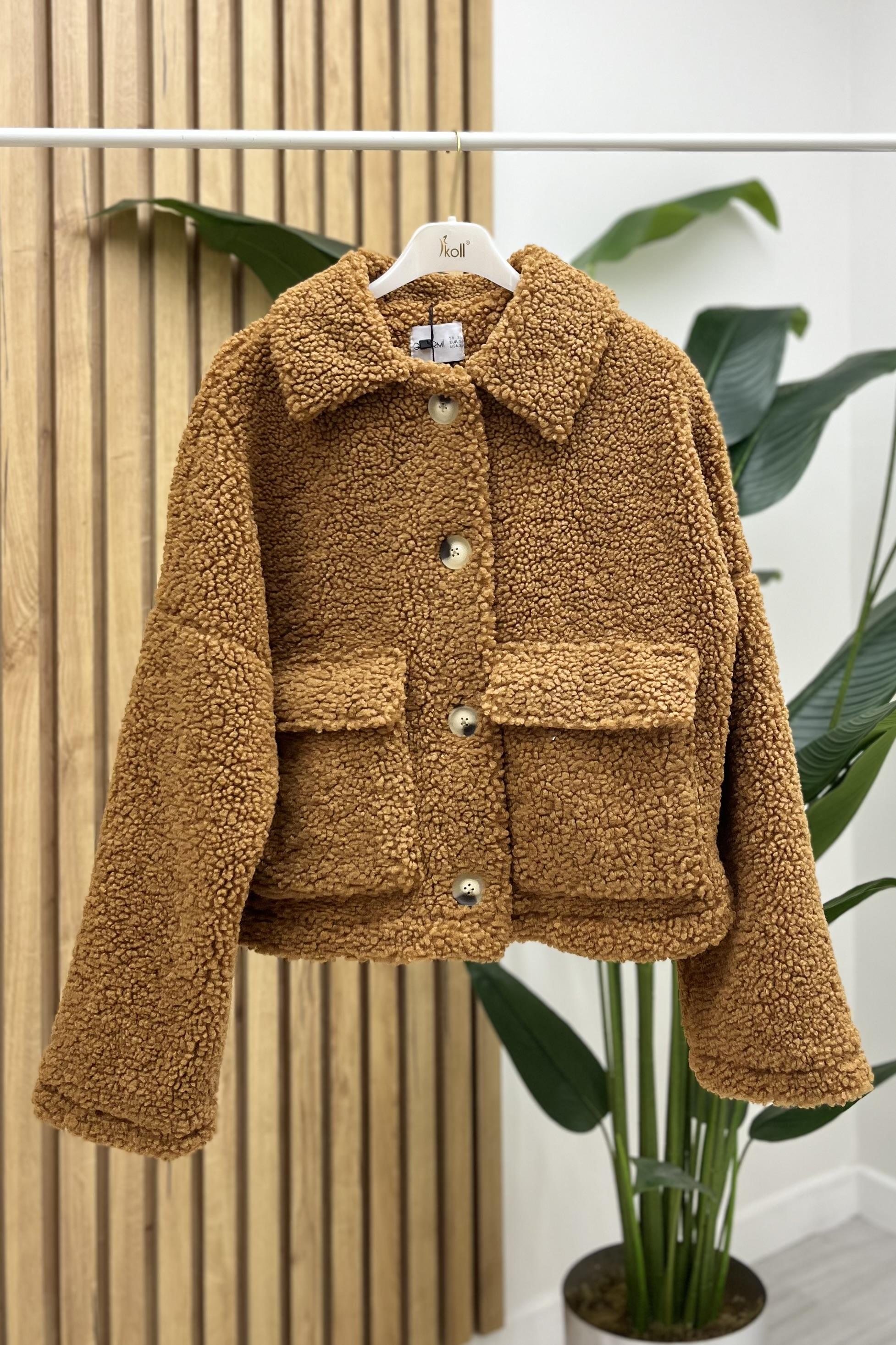 İKOLL Büyük Cepli Teddy Ceket 1000162 - Taba  Ceket