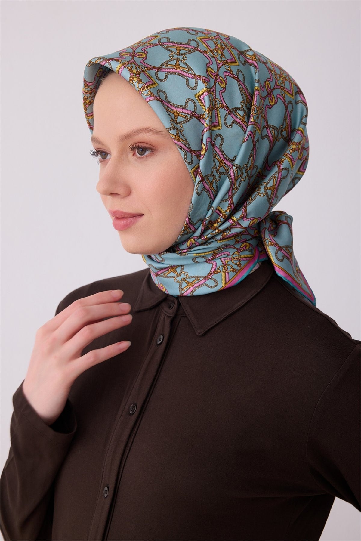 Belli Saf Twill İpek Eşarp 4328D (T) - Turkuaz