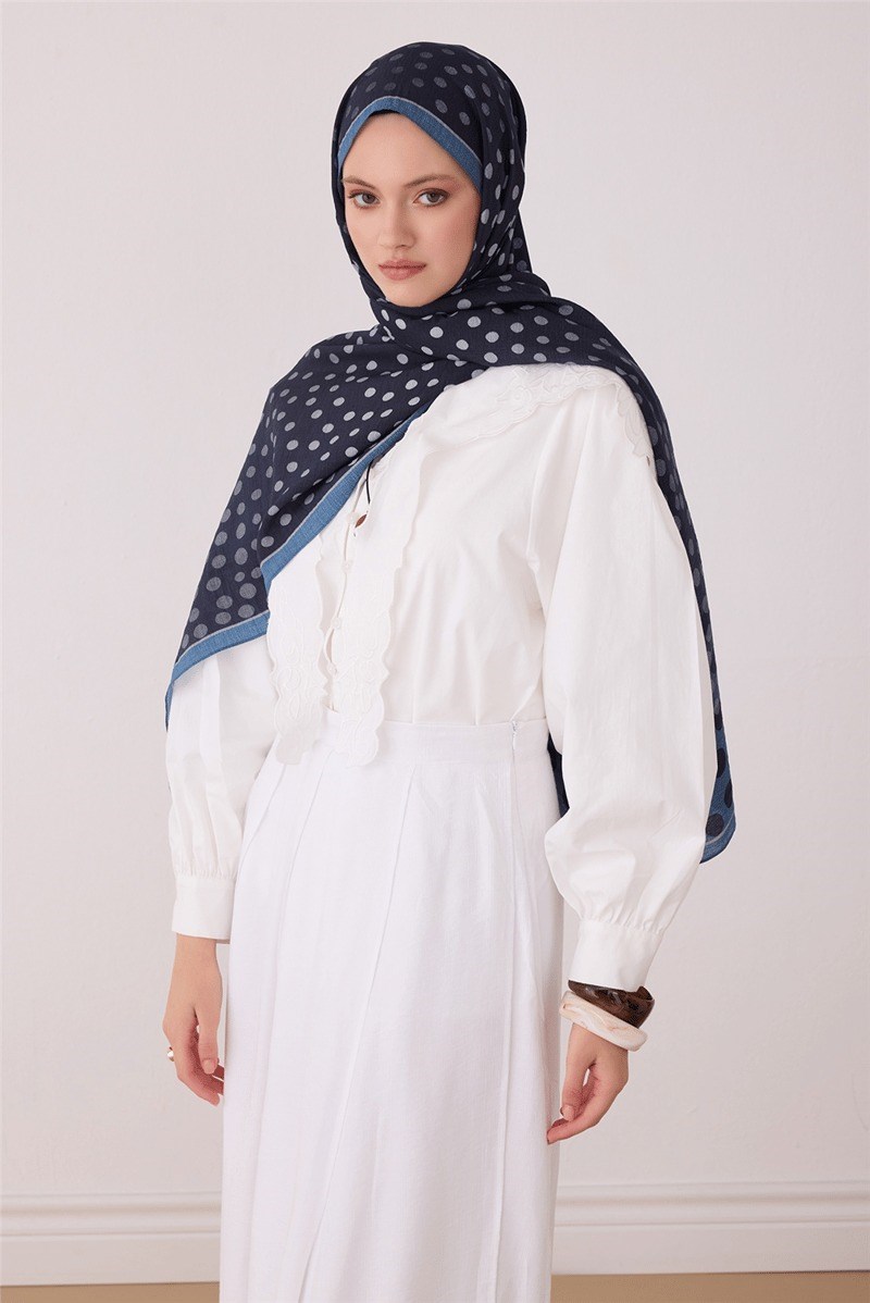 Belli 4438 Puantiye Desenli Lena Şal Lacivert Şal BELLI 