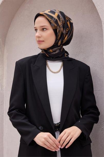 Belli Saf İpek Eşarp 4200D (T) - Siyah Gold