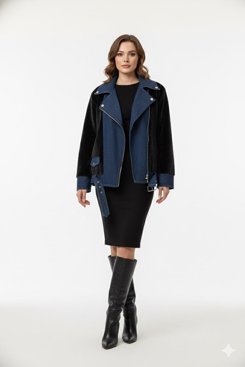 Denim Garnili Ceket 1005253 - Siyah