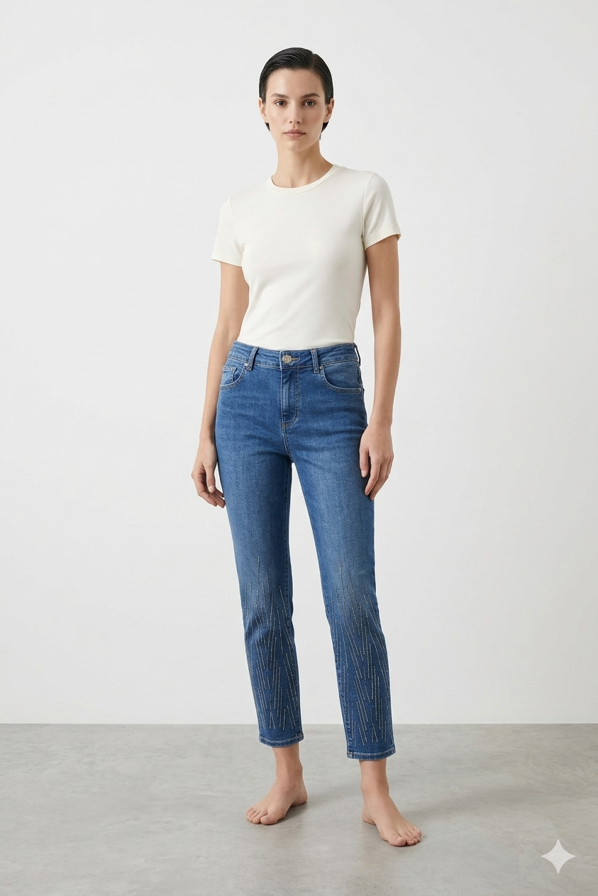 Çubuk Taş İşlemeli Mom Pantolon 0291-ÇT - OMD