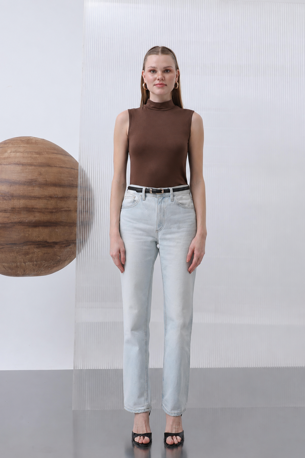 Sıfır Kol Balıkçı Yaka Tshirt İçlik 40005 - Browni