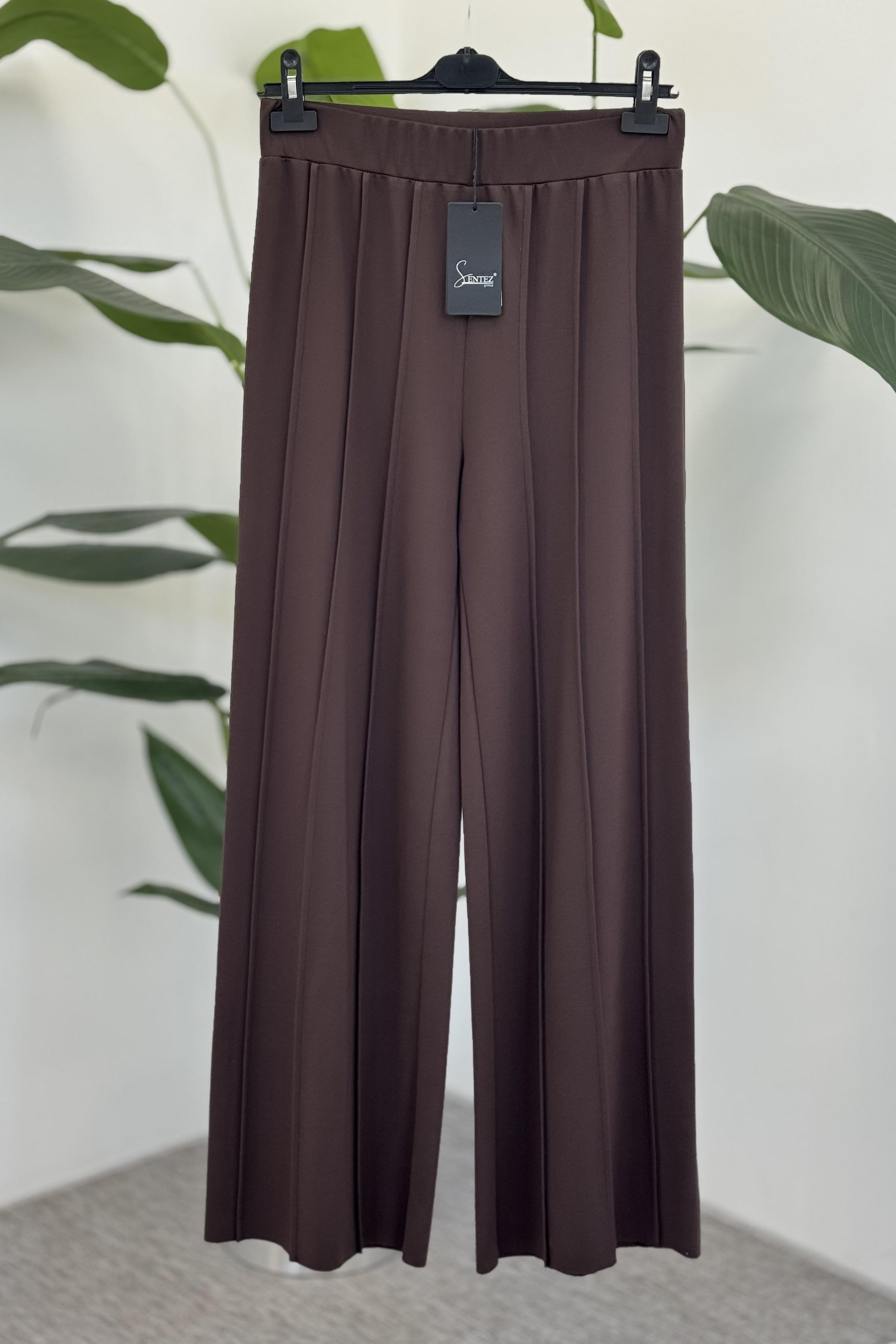 Sentez 5612 Liora Geniş Paça Örme Pantolon - Kahve