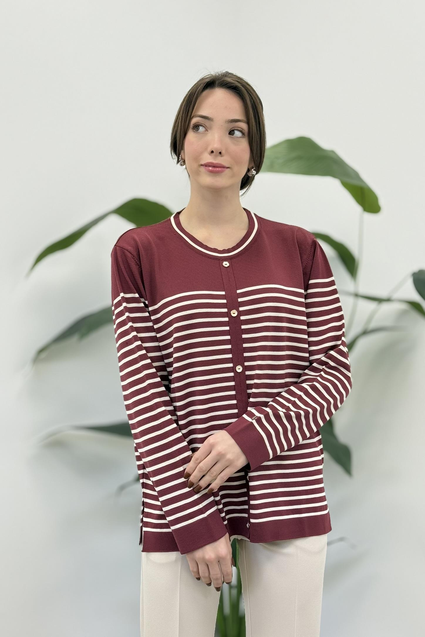Armine Trend 25KTD4128 Çift Renk Detaylı Hırka - Bordo