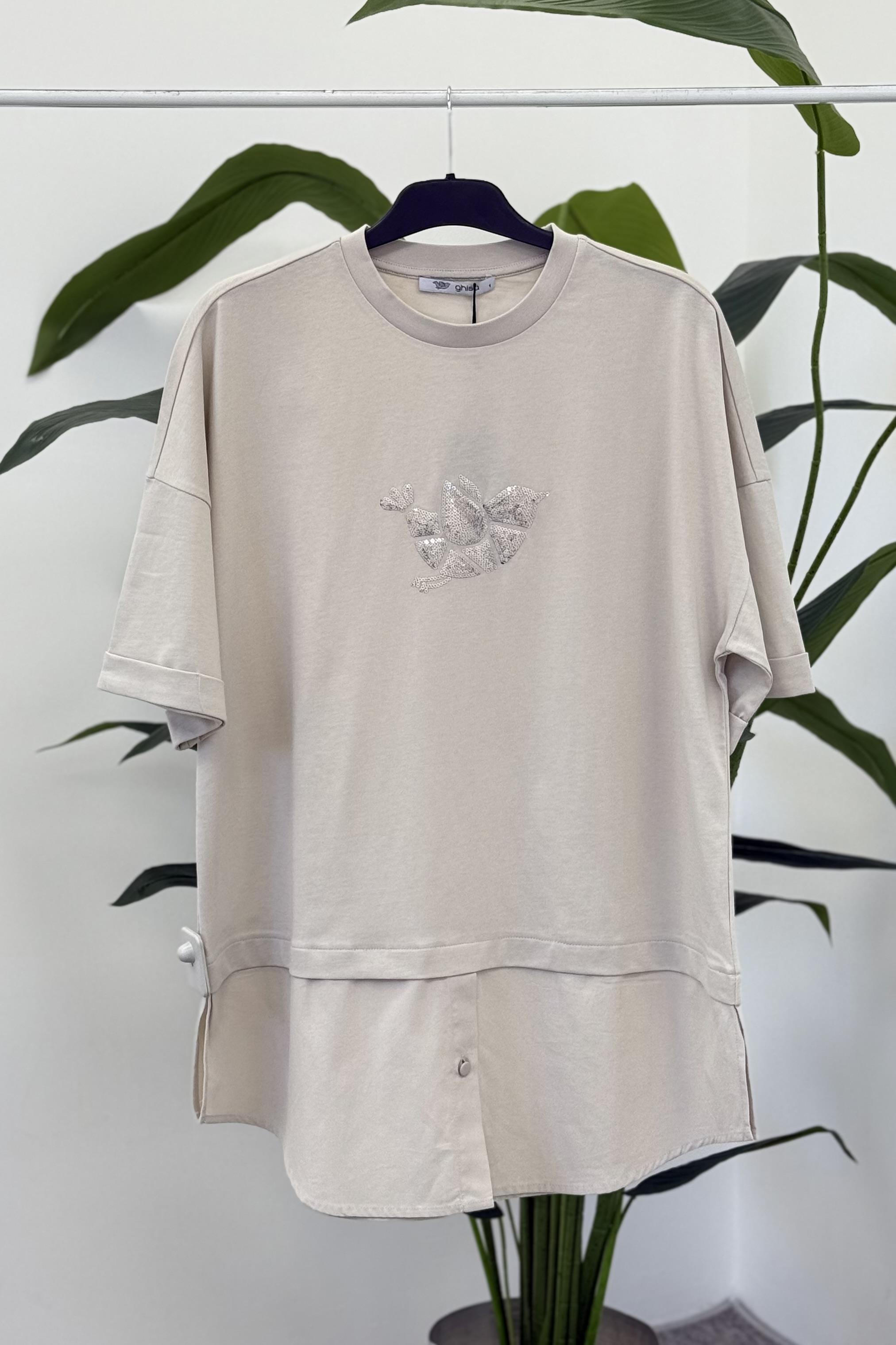 Ghisa 1018 Tunik Tshirt - Taş