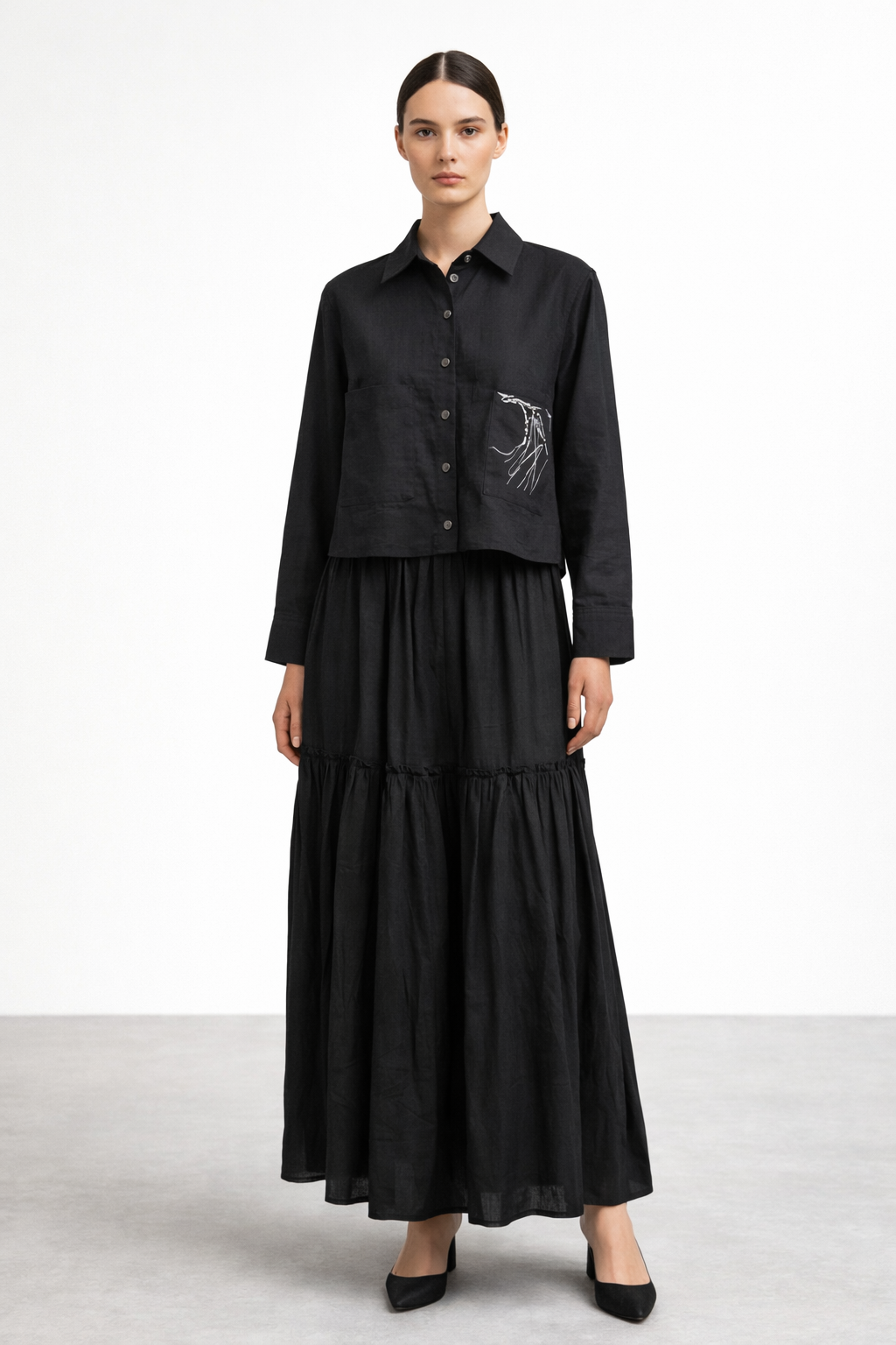 Ceremony 26Y907 Cebi Baskili Eteği Kraşli Takım - Siyah