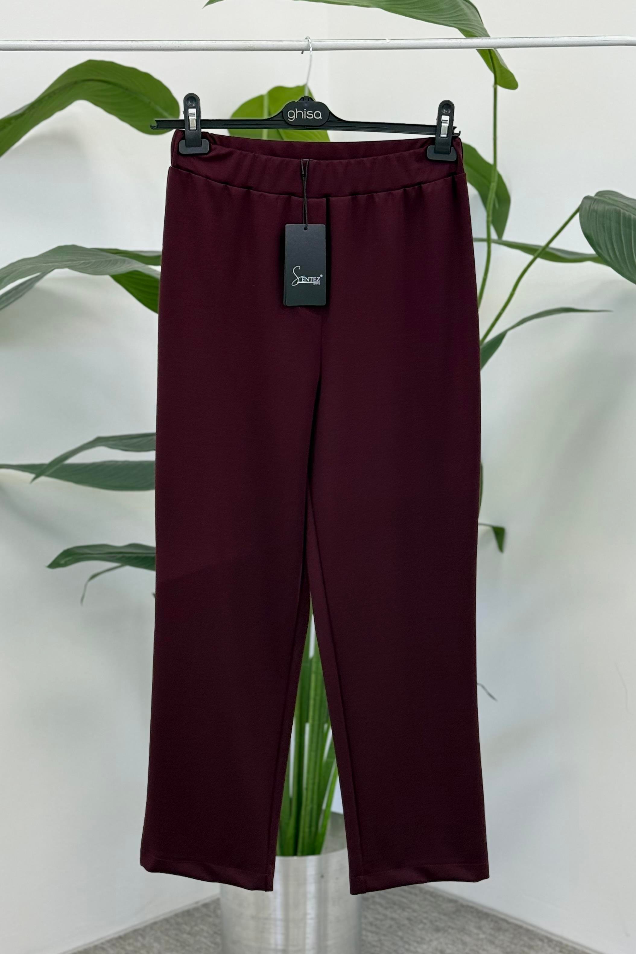 Sentez 5599 Lodos Lastikli Örme Saten Pantolon - Bordo