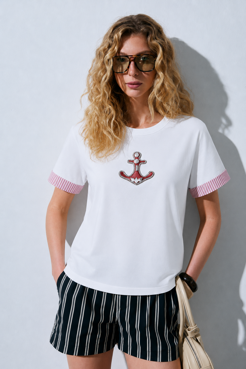 Çapa İşlemeli Tshirt 4017 - Pembe