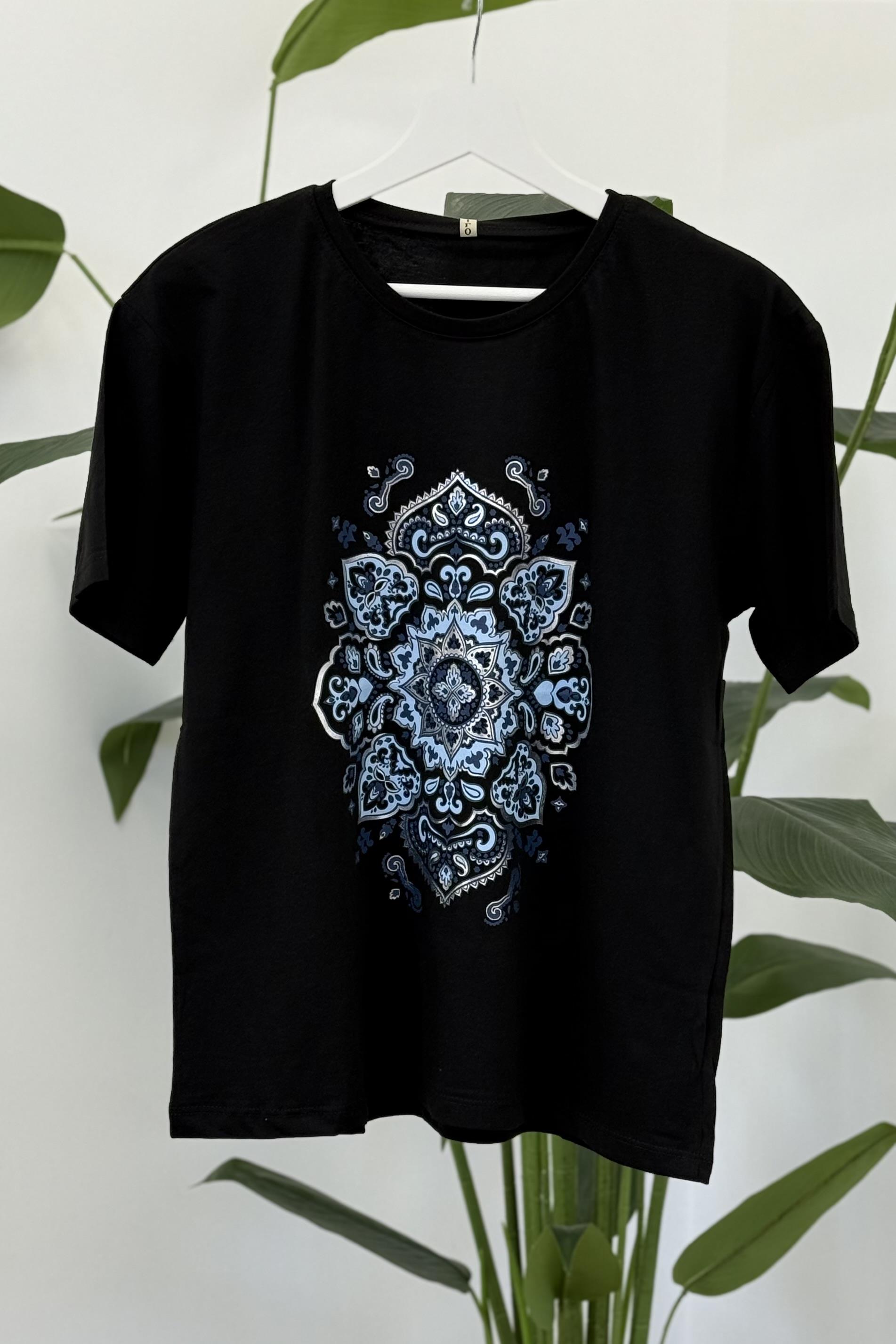 Etnik Desenli Tshirt 3049 - Siyah