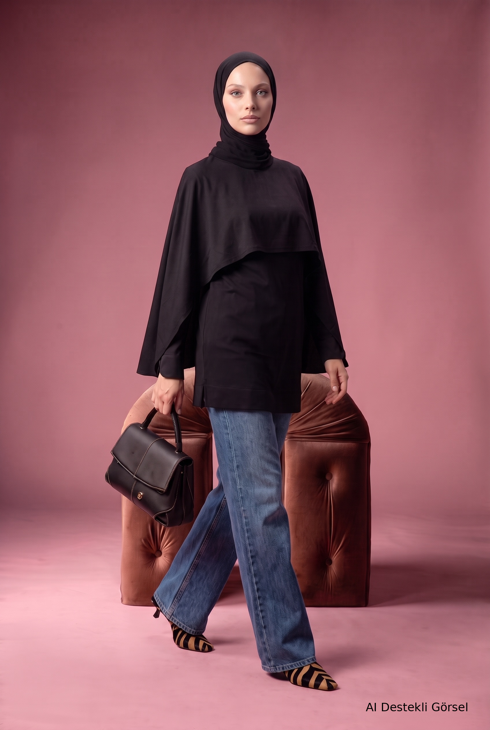 Armine Trend 26KAD404 Pelerin Detay Tunik Siyah Tunik ARMİNE TREND 