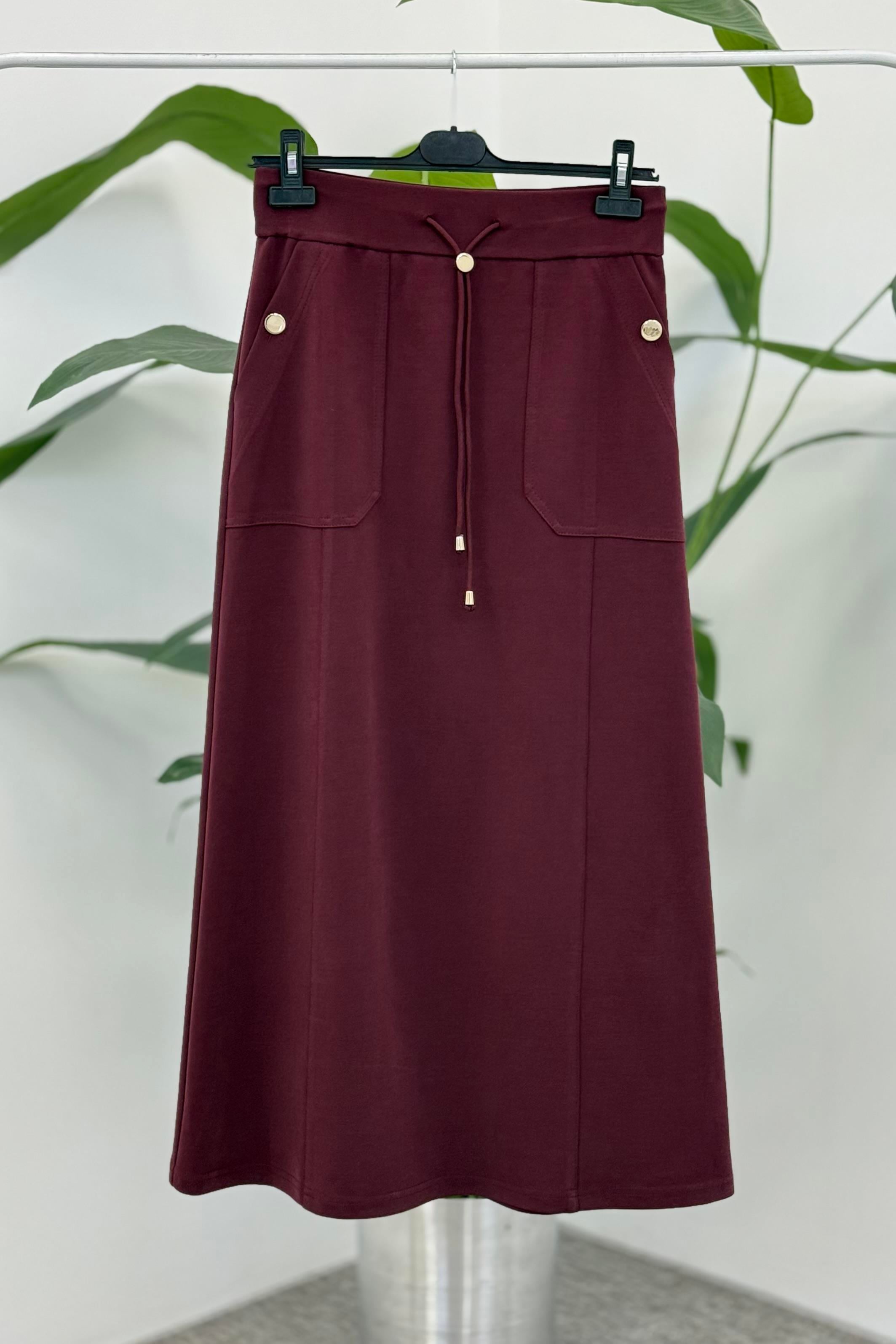 Sentez 5472 Elenna Cep Düğmeli Çan Etek - Bordo