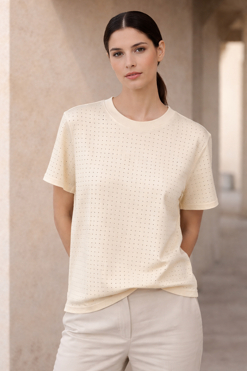 İnterlok Taşlı T-Shırt 1004972 - Tereyağı