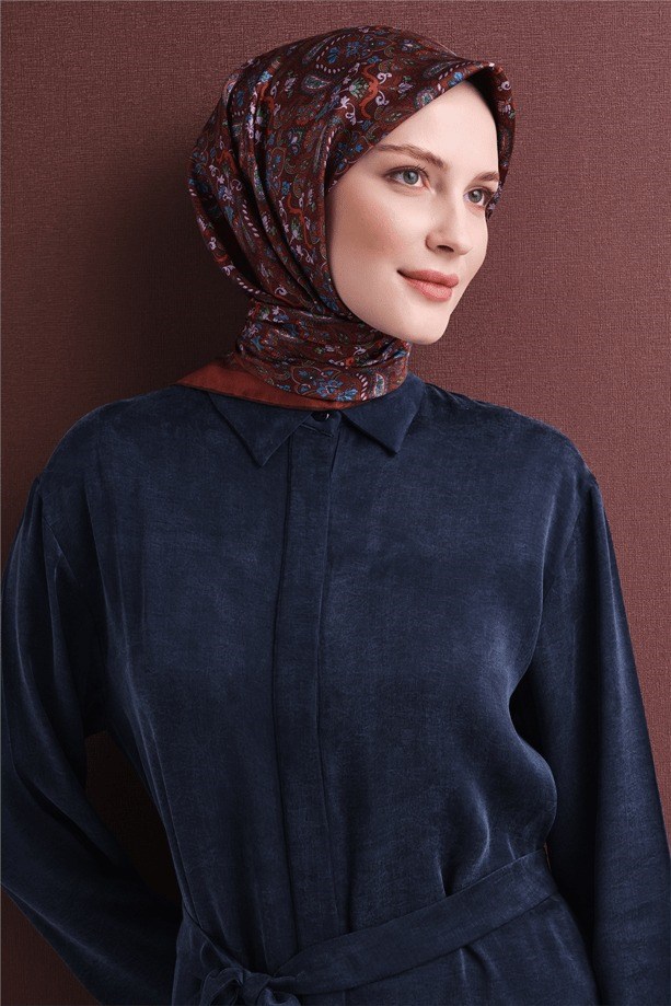 Armine Dj Saf Twill İpek Eşarp 9609D (T) - Kiremit Eşarp ARMİNE 