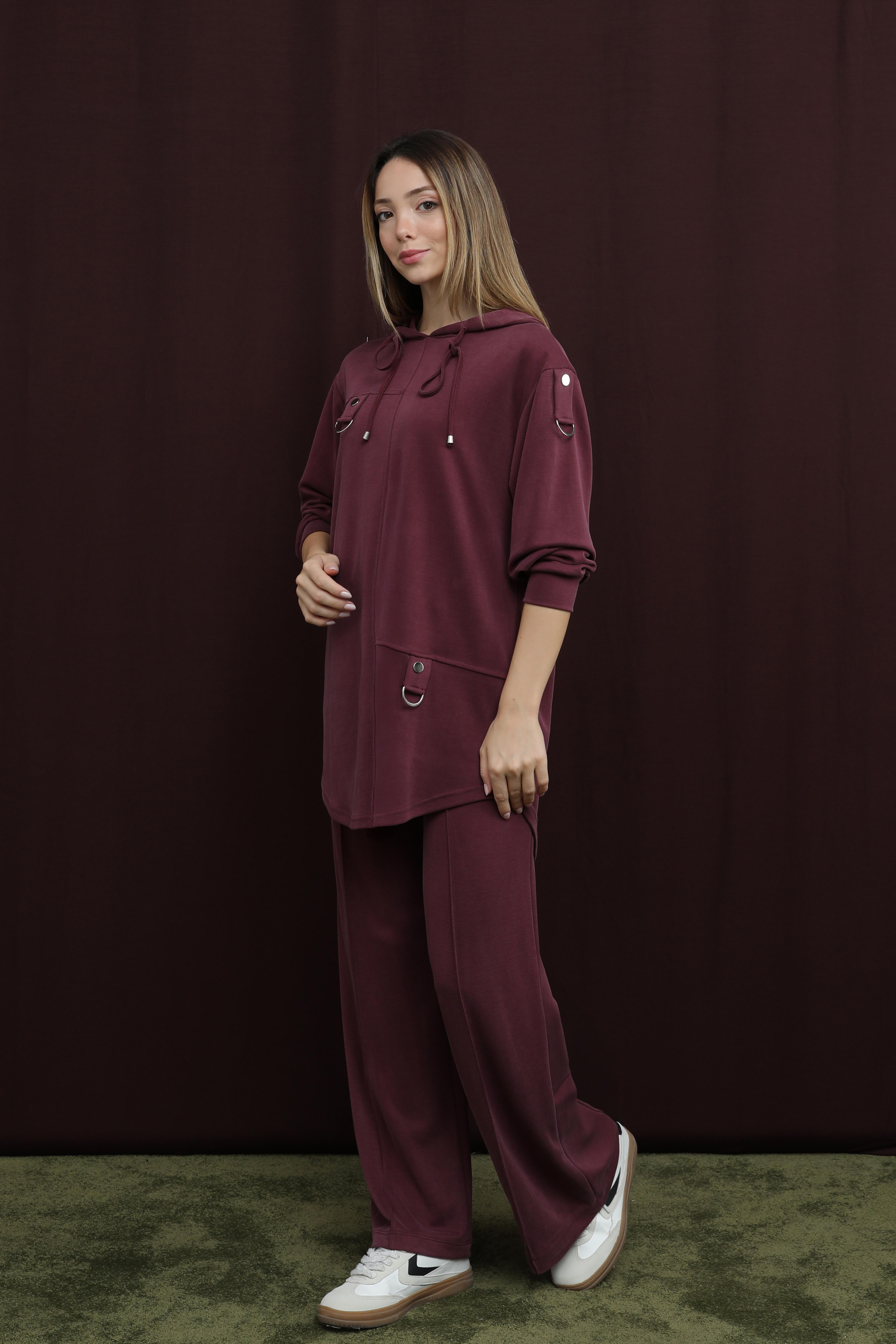 Halka Detaylı Pantolonlu Takım 14386 - Mürdüm