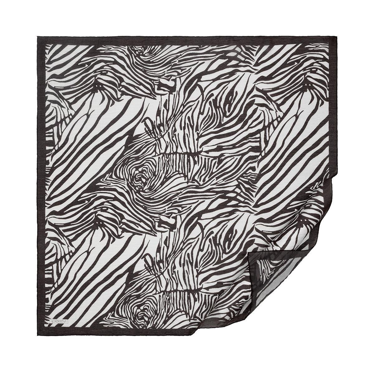 İpekevi 02236 Zebra Desenli Tensel Eşarp - Siyah - Beyaz