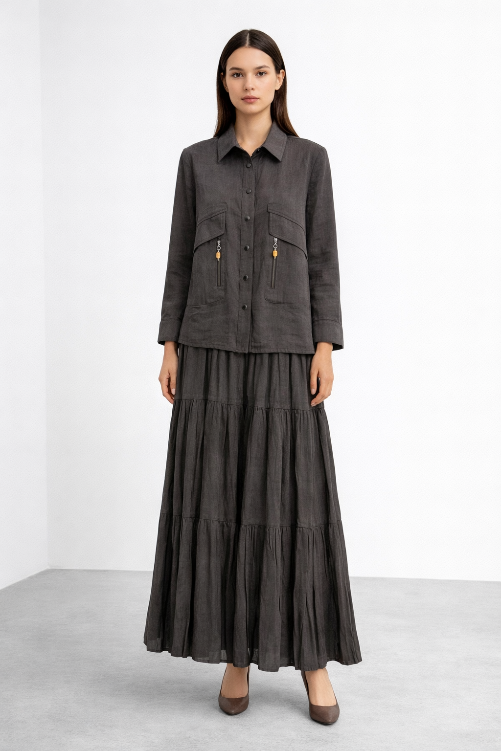 Ceremony 26Y916 Cebi Fermuar Detaylı Suel Etekli Takım - Kahverengi