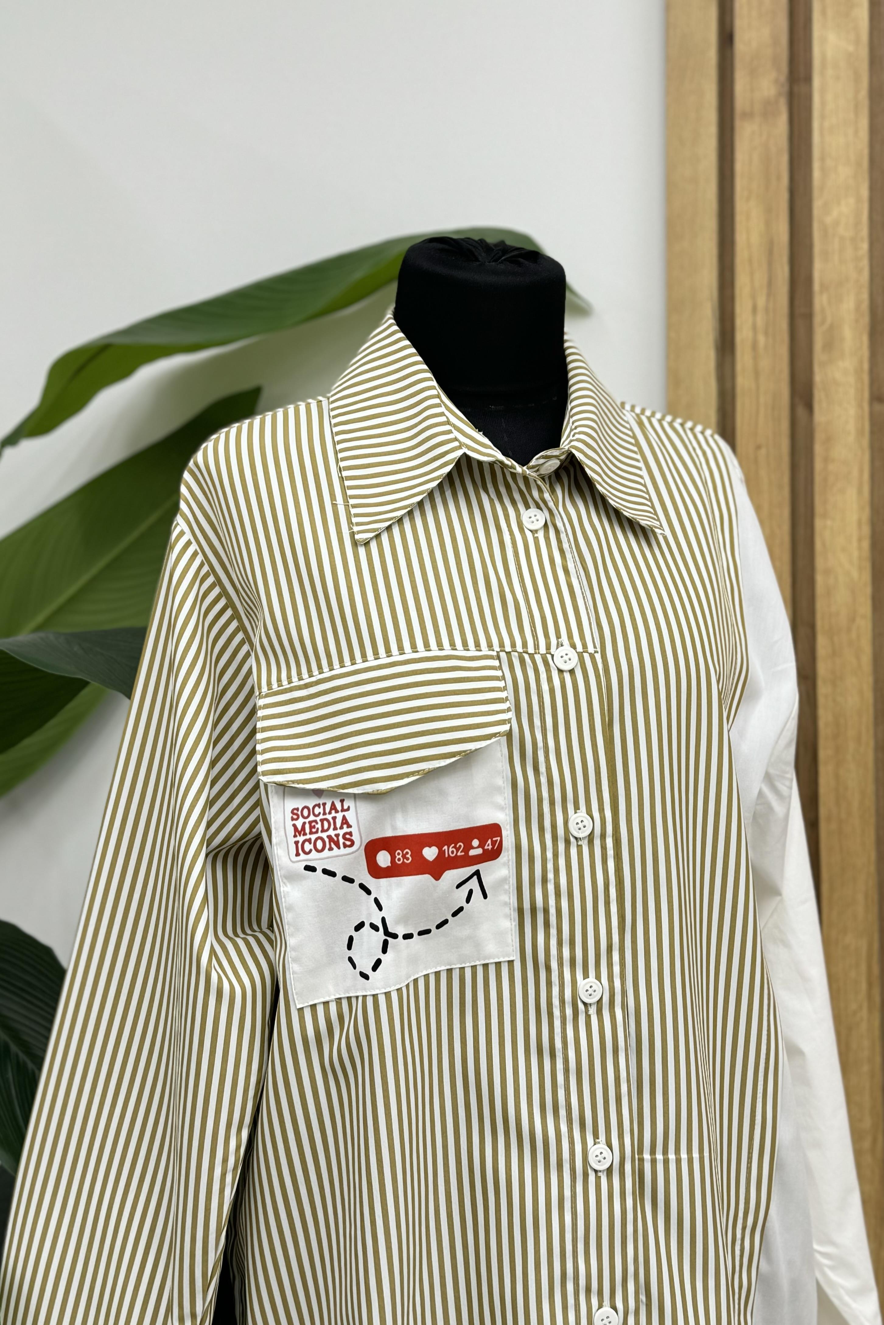 SOUL Cep Altı Banner Tasarım Gömlek 31644 - Camel  Bluz & Gömlek