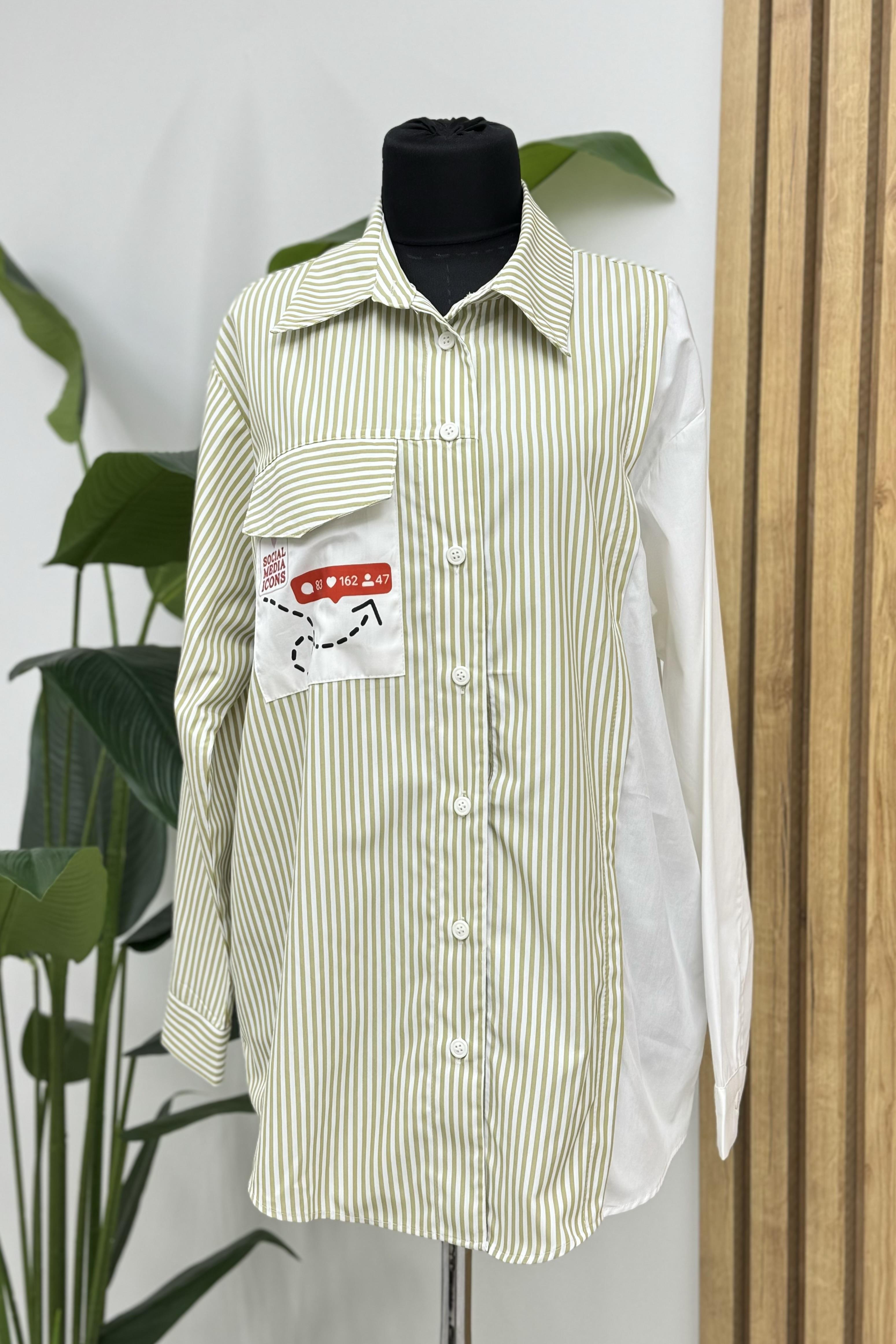 SOUL Cep Altı Banner Tasarım Gömlek 31644 - Olive  Bluz & Gömlek