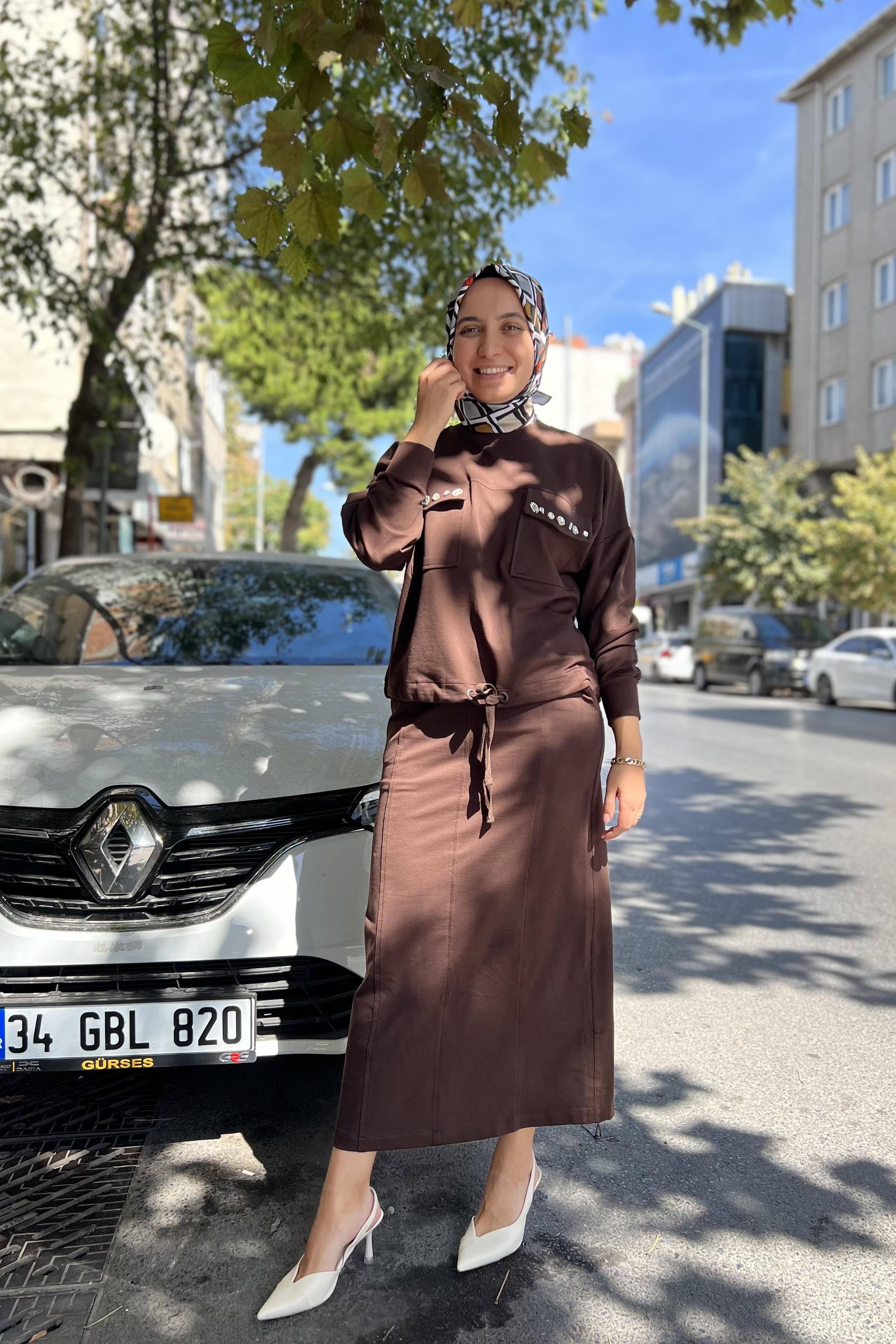 PUANE Cep Kapakları Taş İşlemeli Etekli Takım 14178 - Browni  Takım