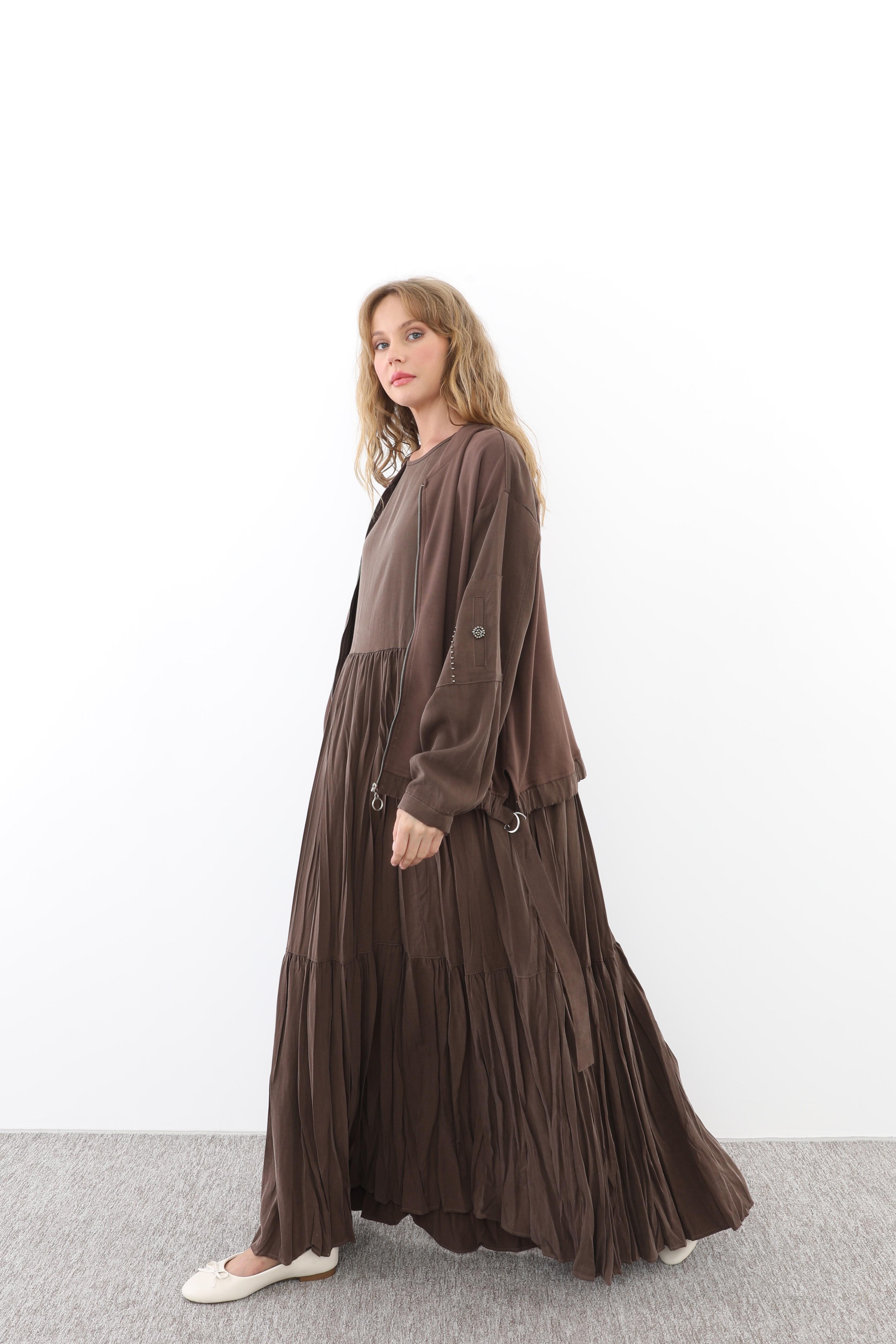 CEREMONY Ceremony 5954 İç Elbisesi Kraşlı Bolerolu Takım - Kahve  Takım 