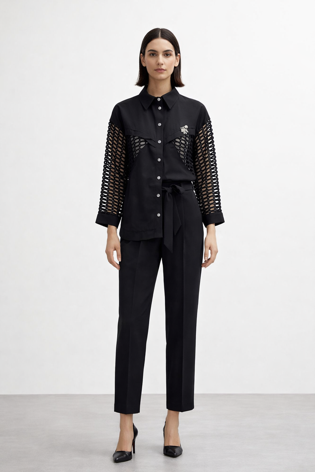 Ceremony 26Y119 Simetrik File Detaylı Neptün Bluz - Siyah